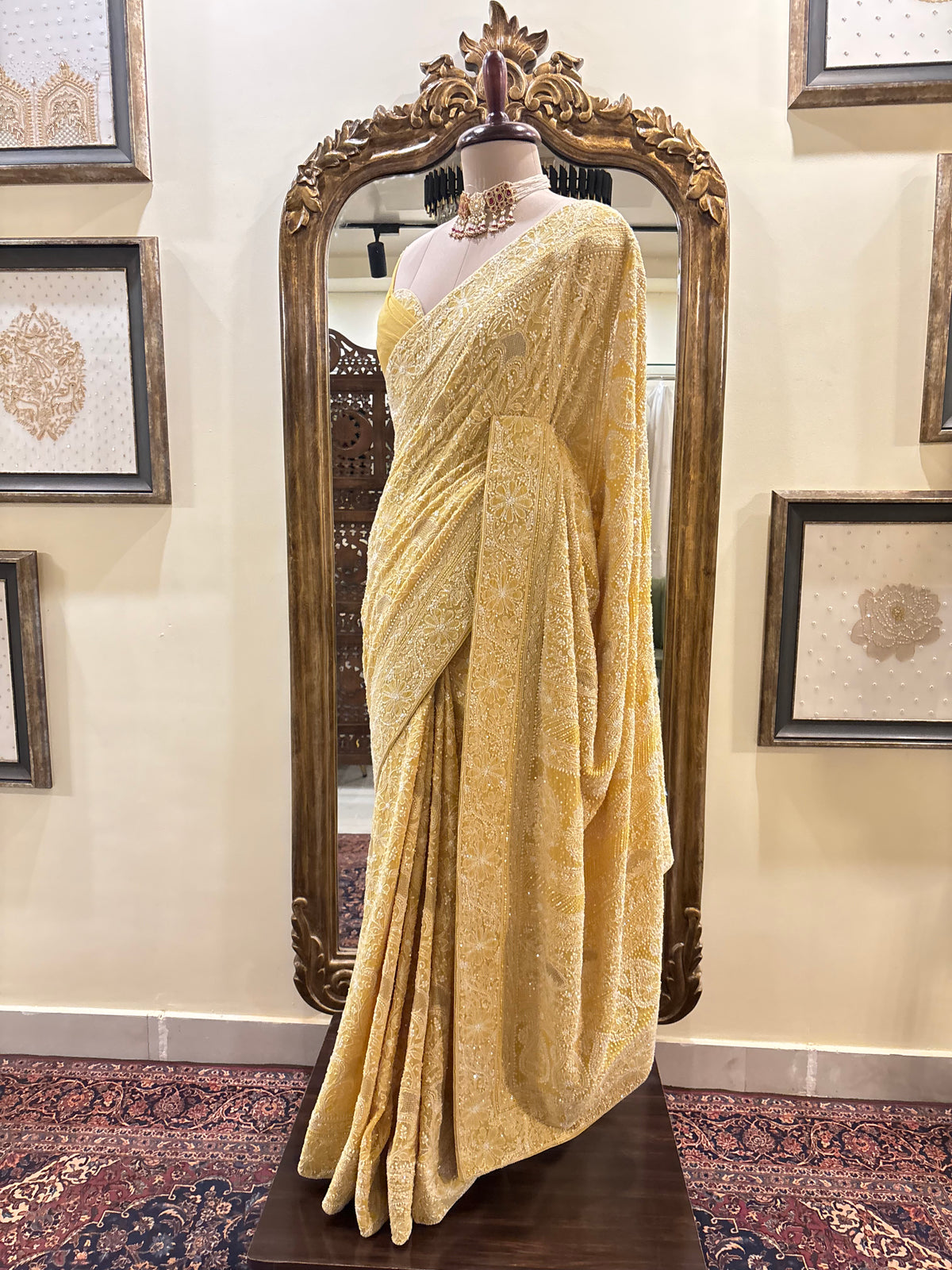 Bright Yellow Pure & Premium Georgette Chikankari Saree