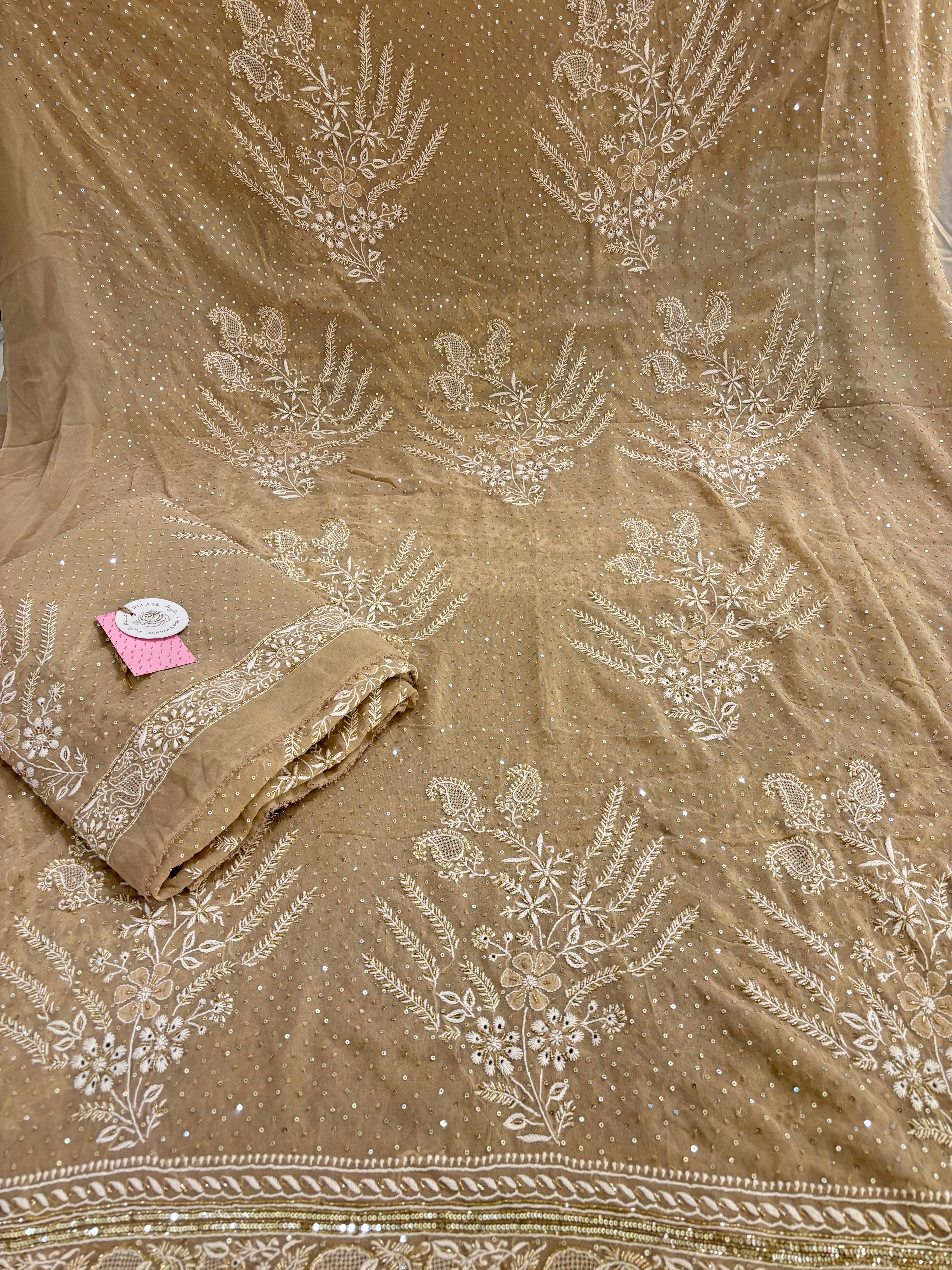 Taupe Pure & Premium Georgette Chikankari Kurta & Dupatta