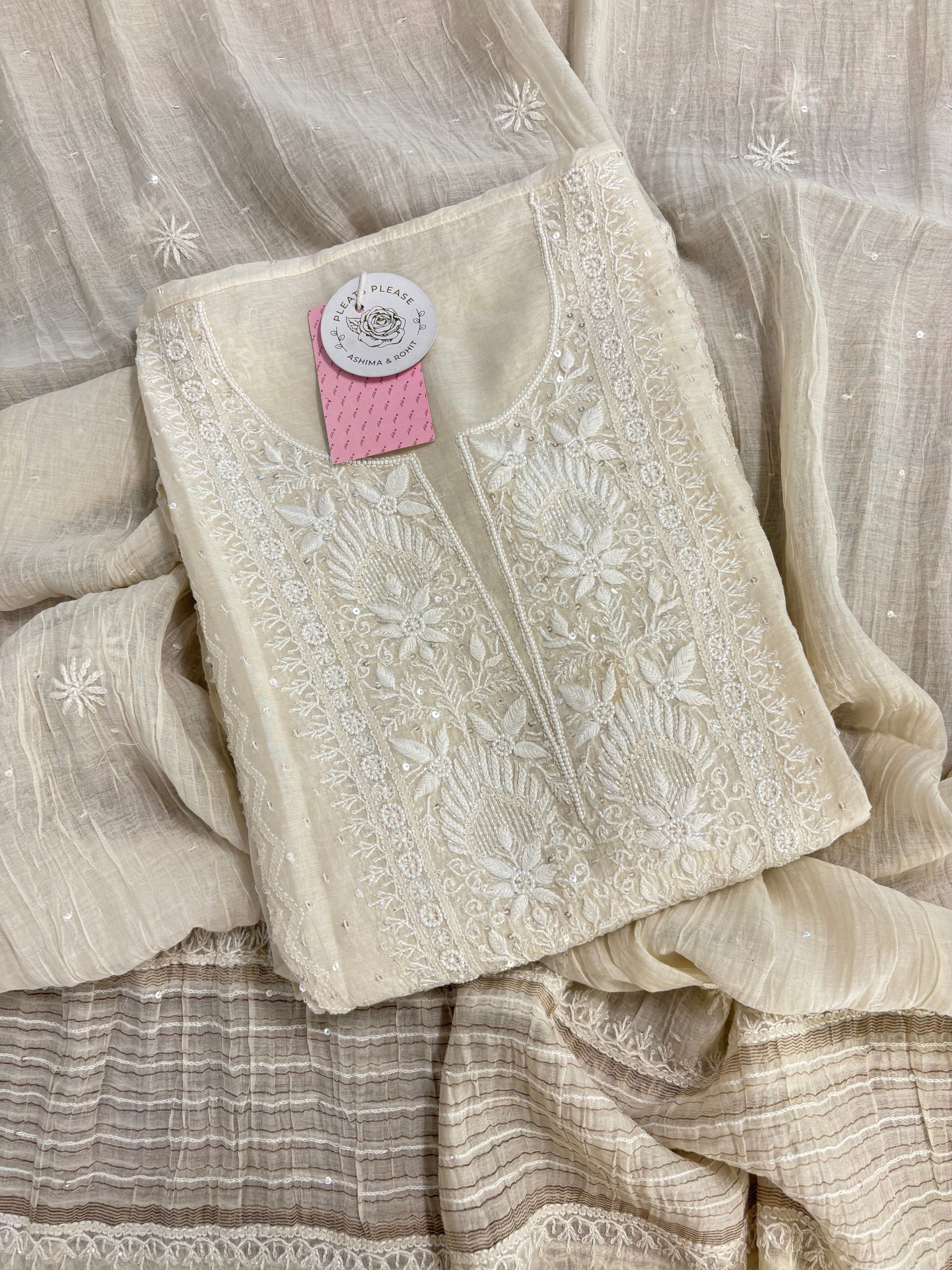 Dyeable Chanderi Mul Chikankari Kurta & Dupatta