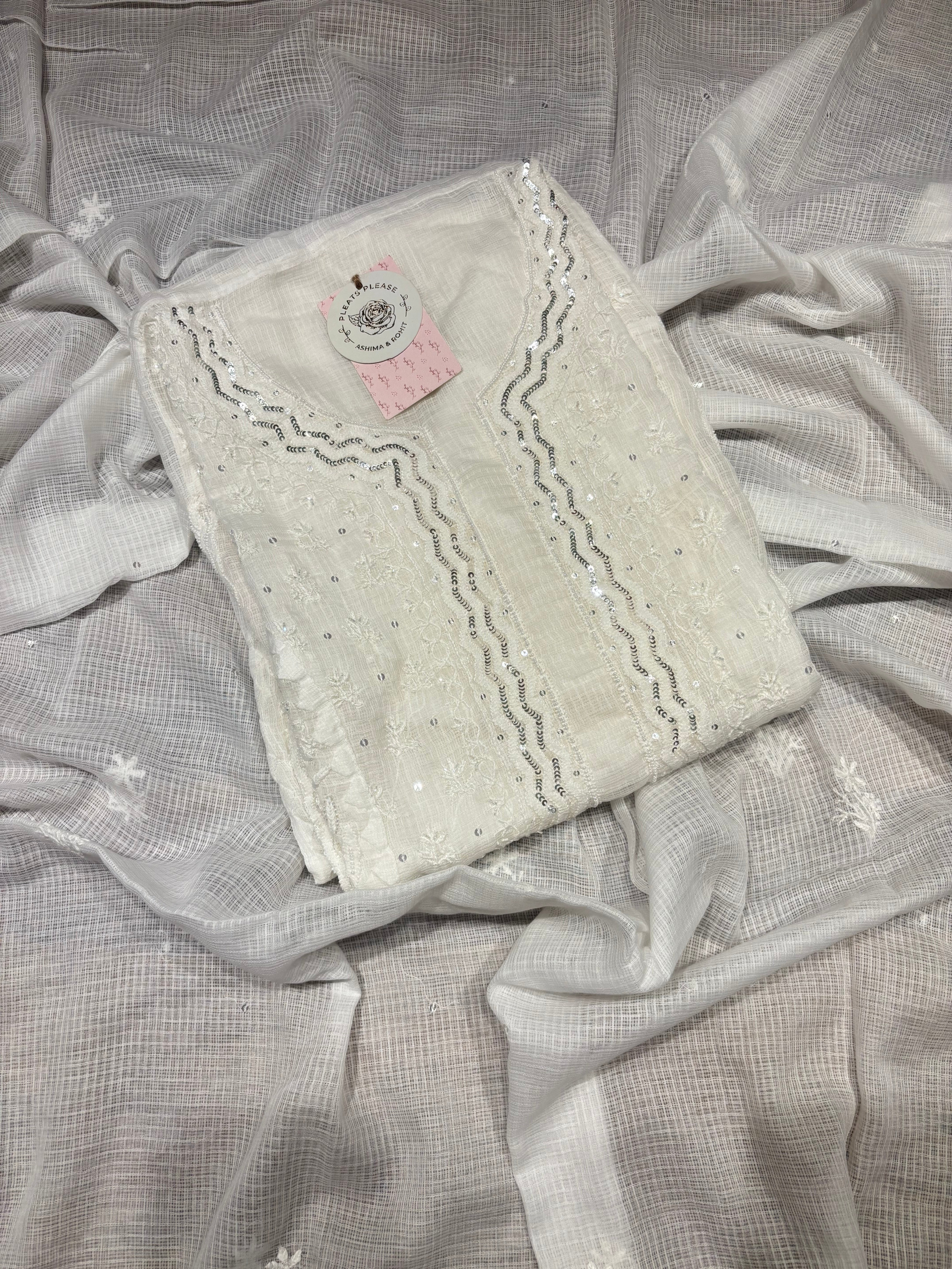 Dyeable kota Chikankari kurta and Dupatta Set