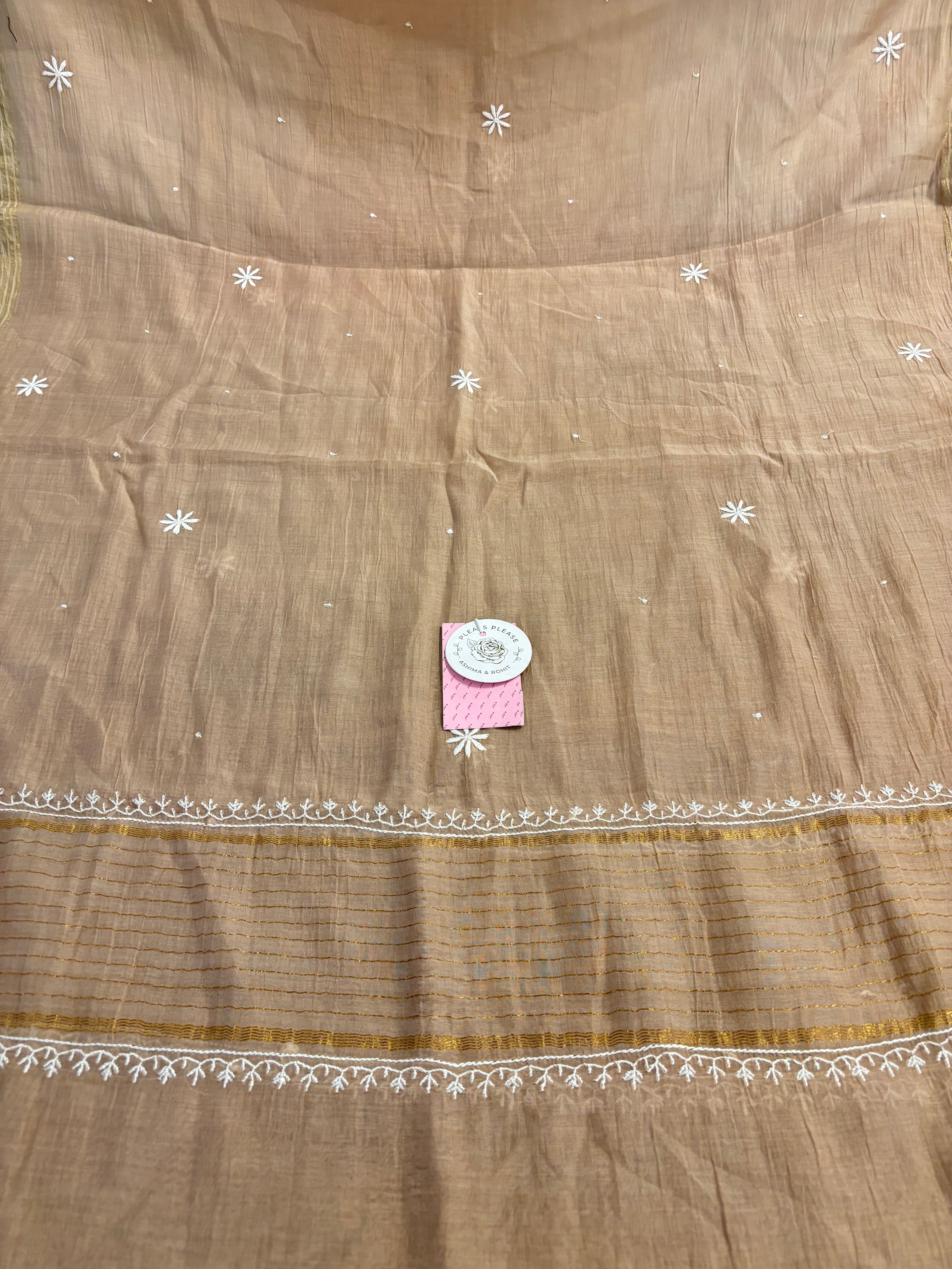 Nude Beige Chanderi Chikankari Kurta & Dupatta