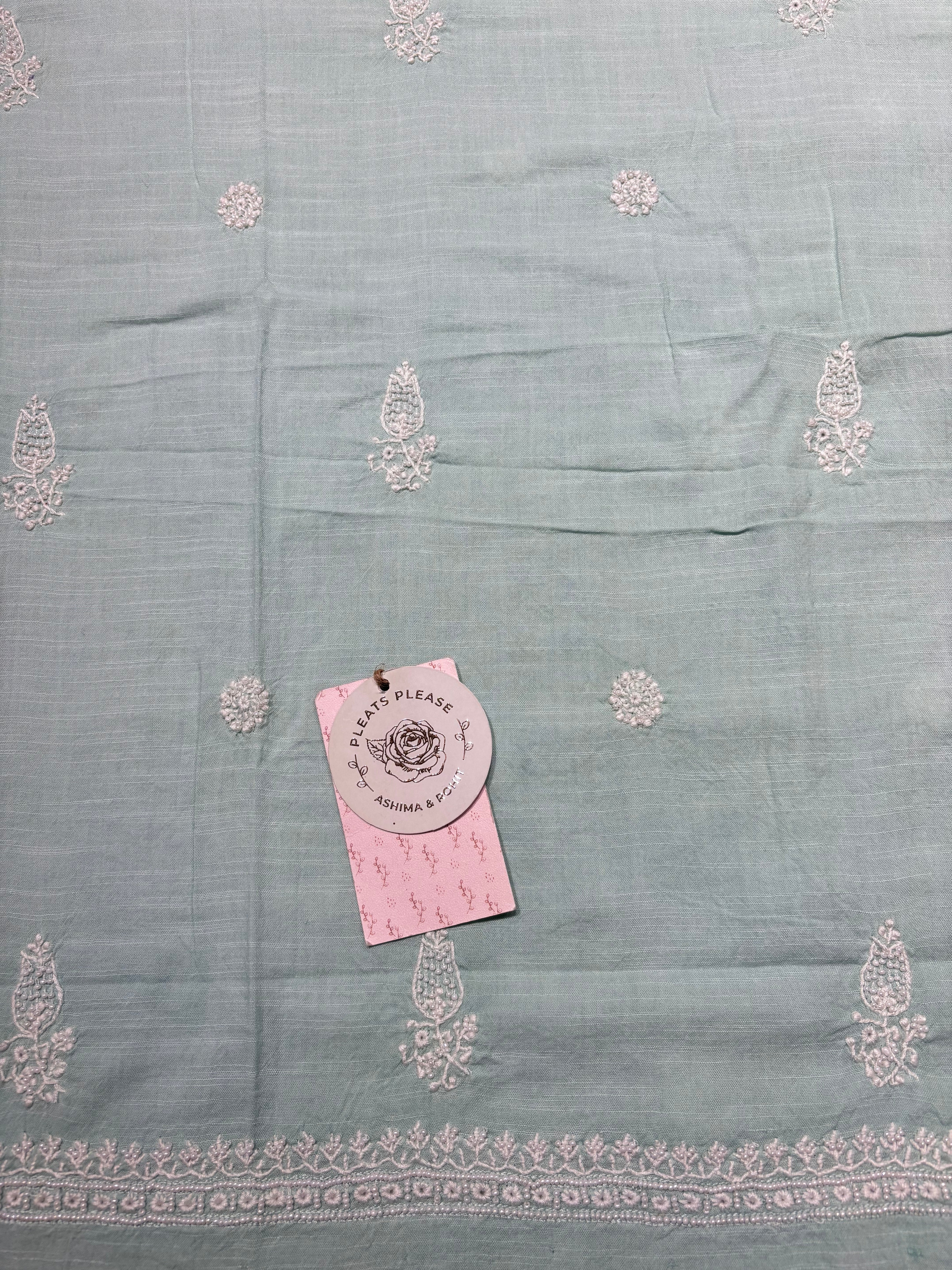 Cadet Blue Linen Chikankari Men's Kurta Fabric