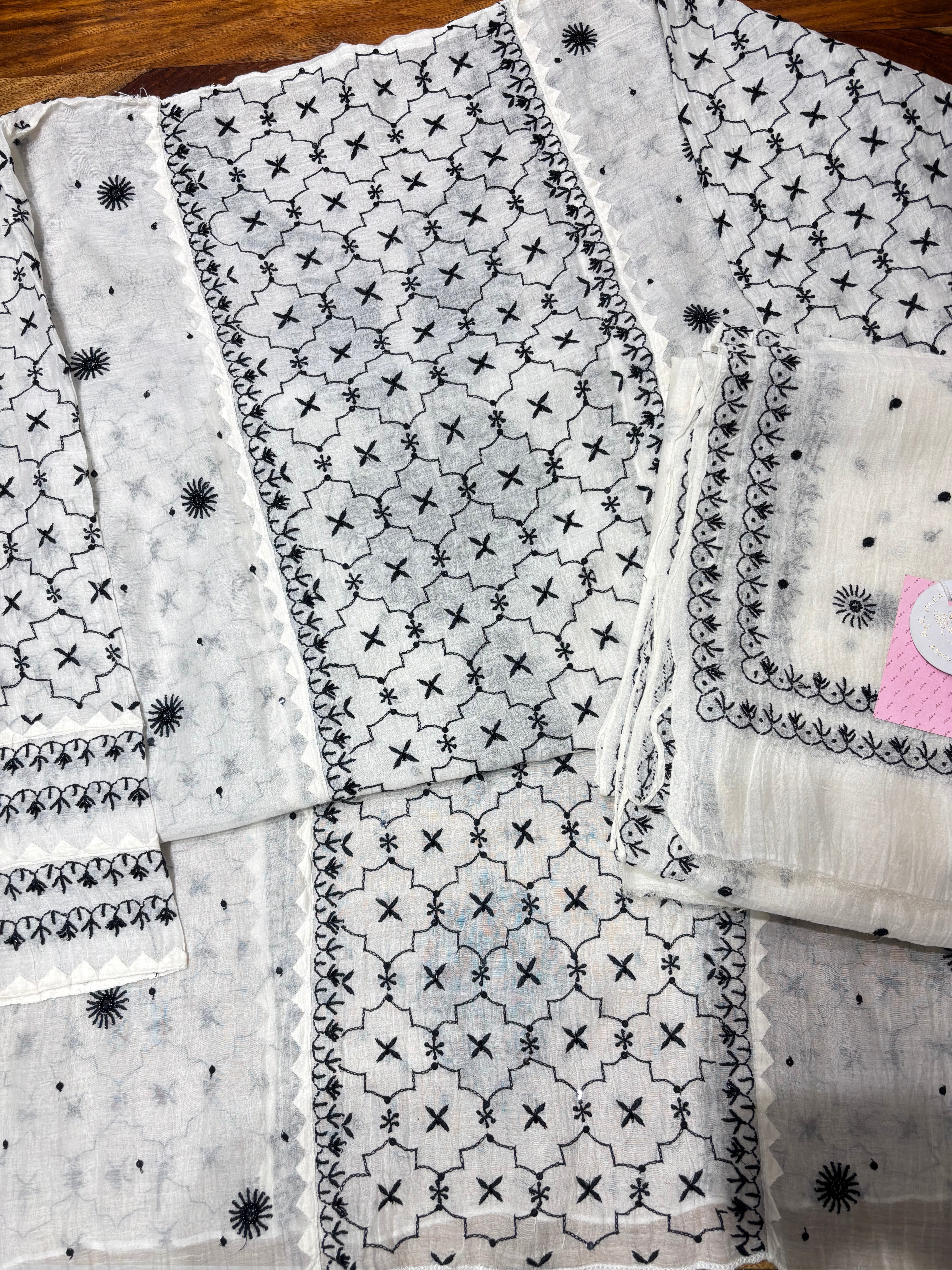 Dyeable Chanderi Mul Chikankari Kurta & Dupatta