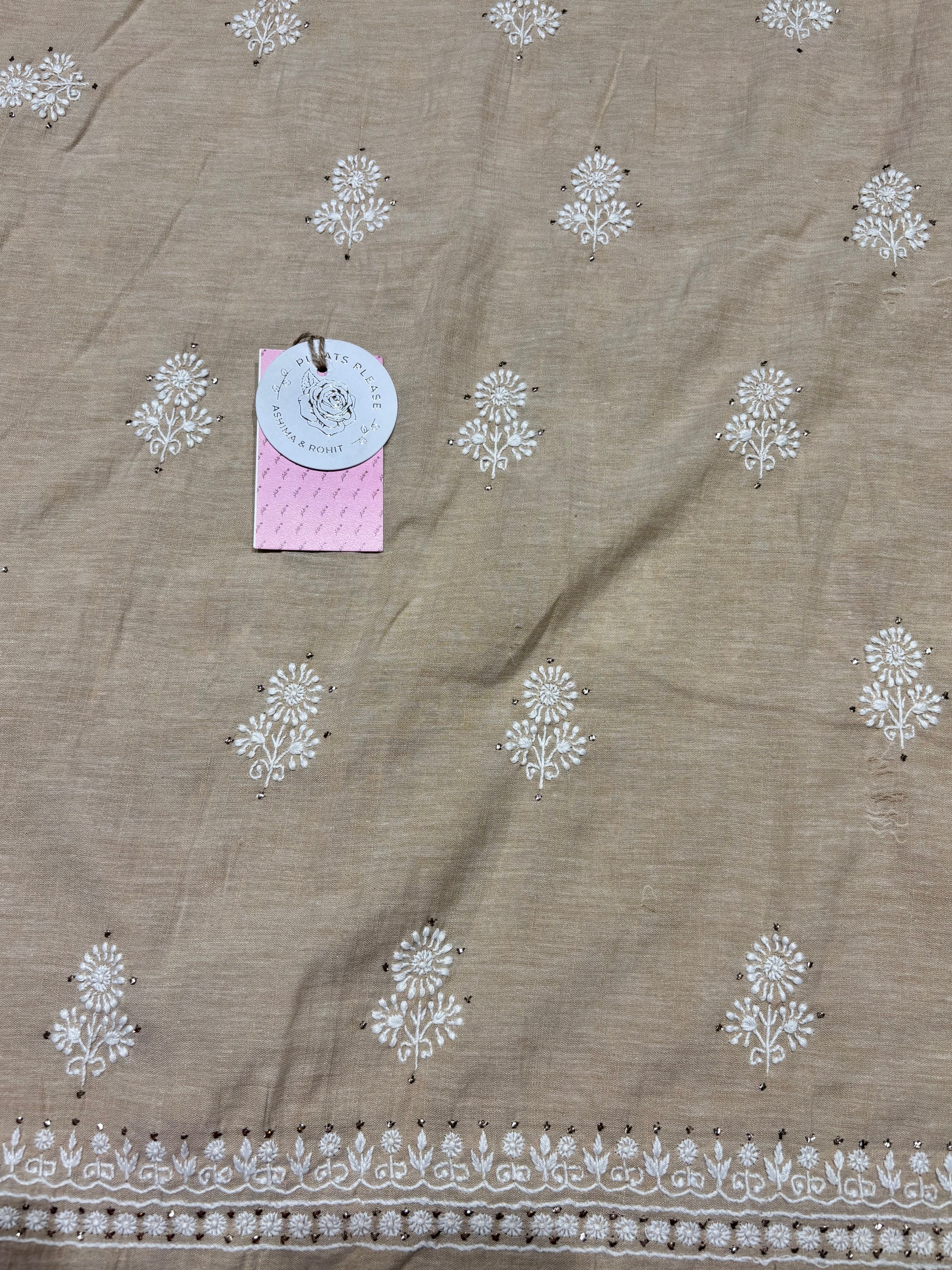 Natural Linen Chikankari & Mukaish Kurta & Dupatta Set