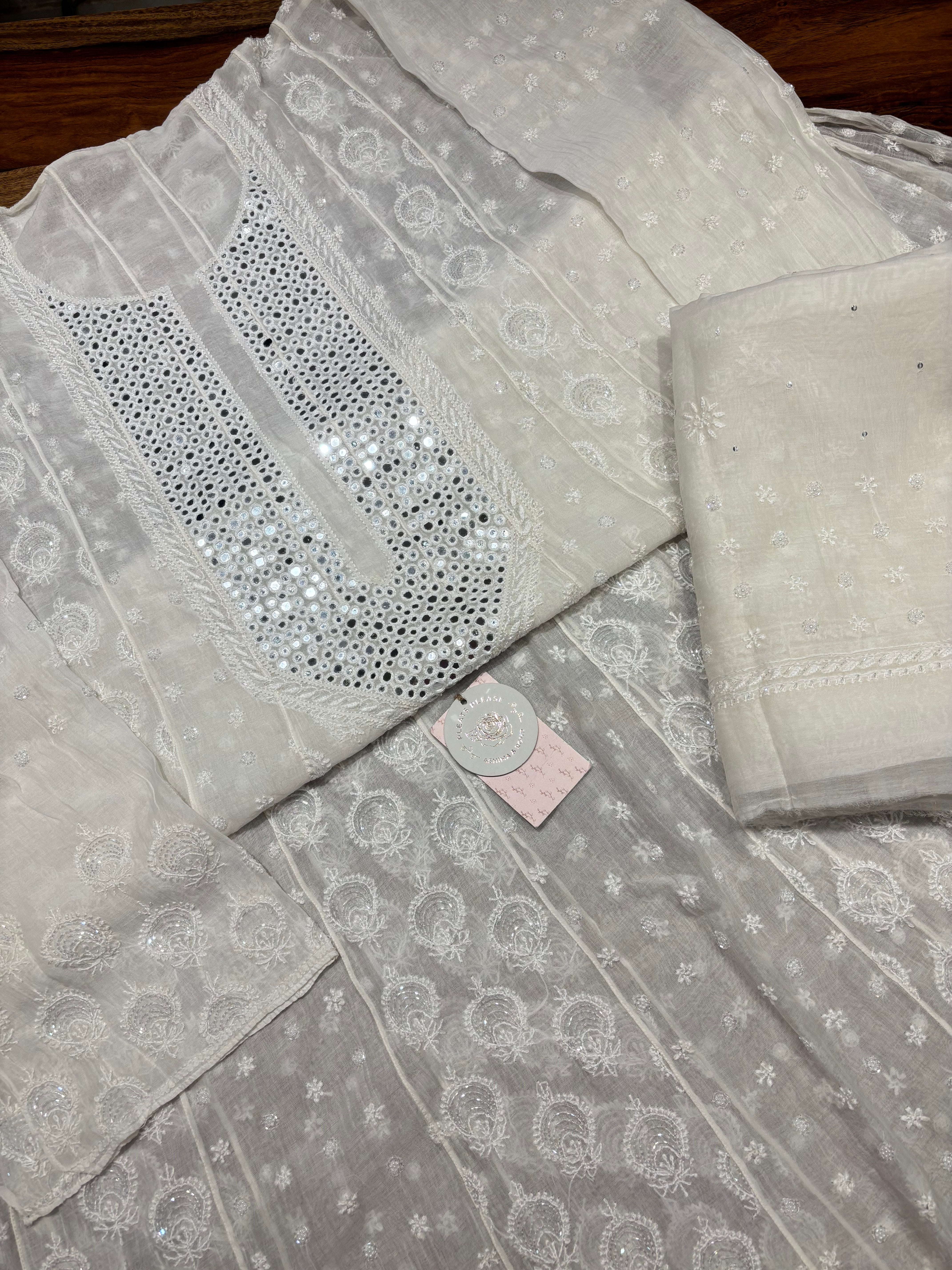 Dyeable Chanderi Mul Chikankari Anarkali & Dupatta Set