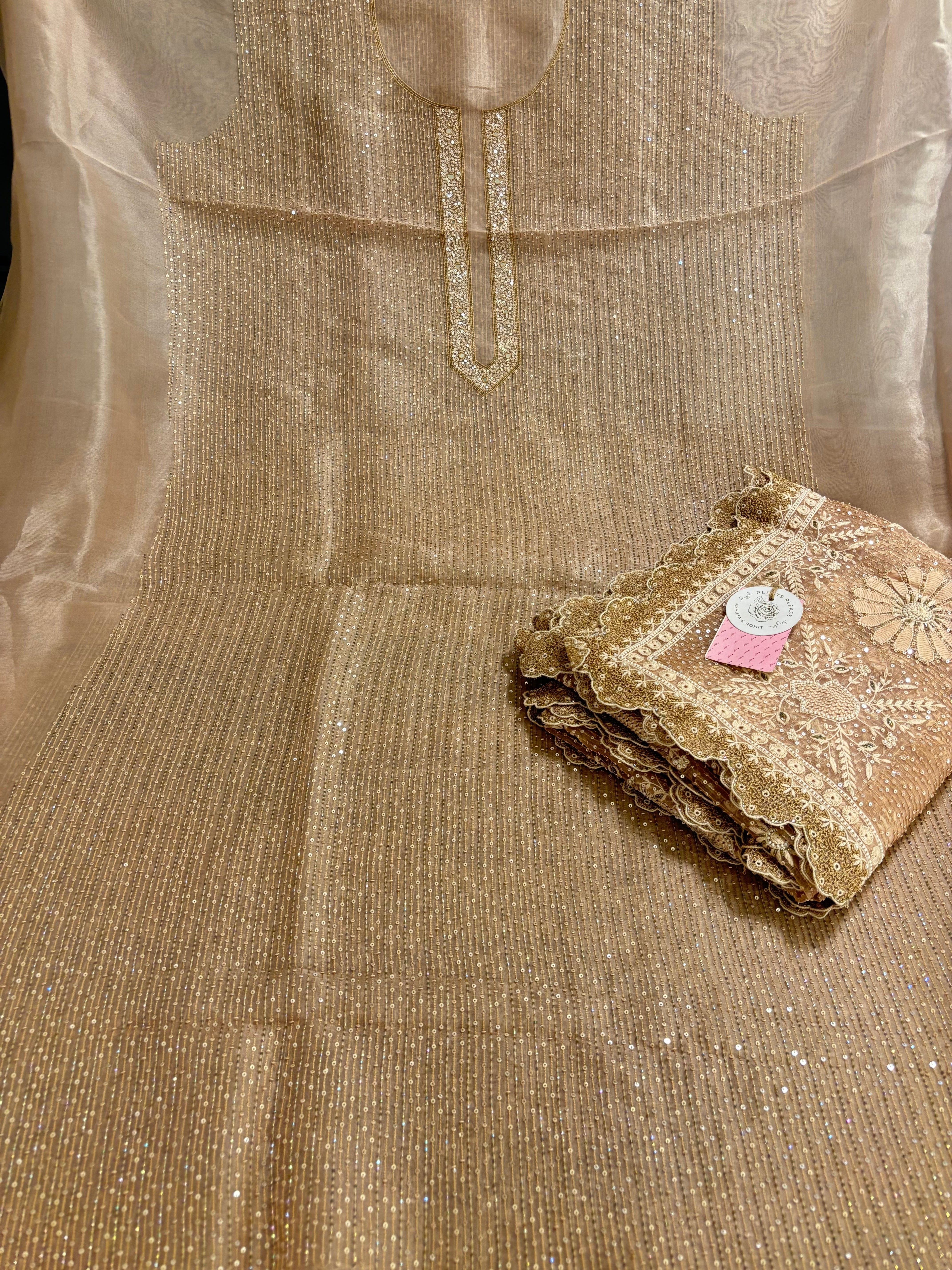 Nude Beige Pure & Premium Organza Chikankari Kurta & Dupatta