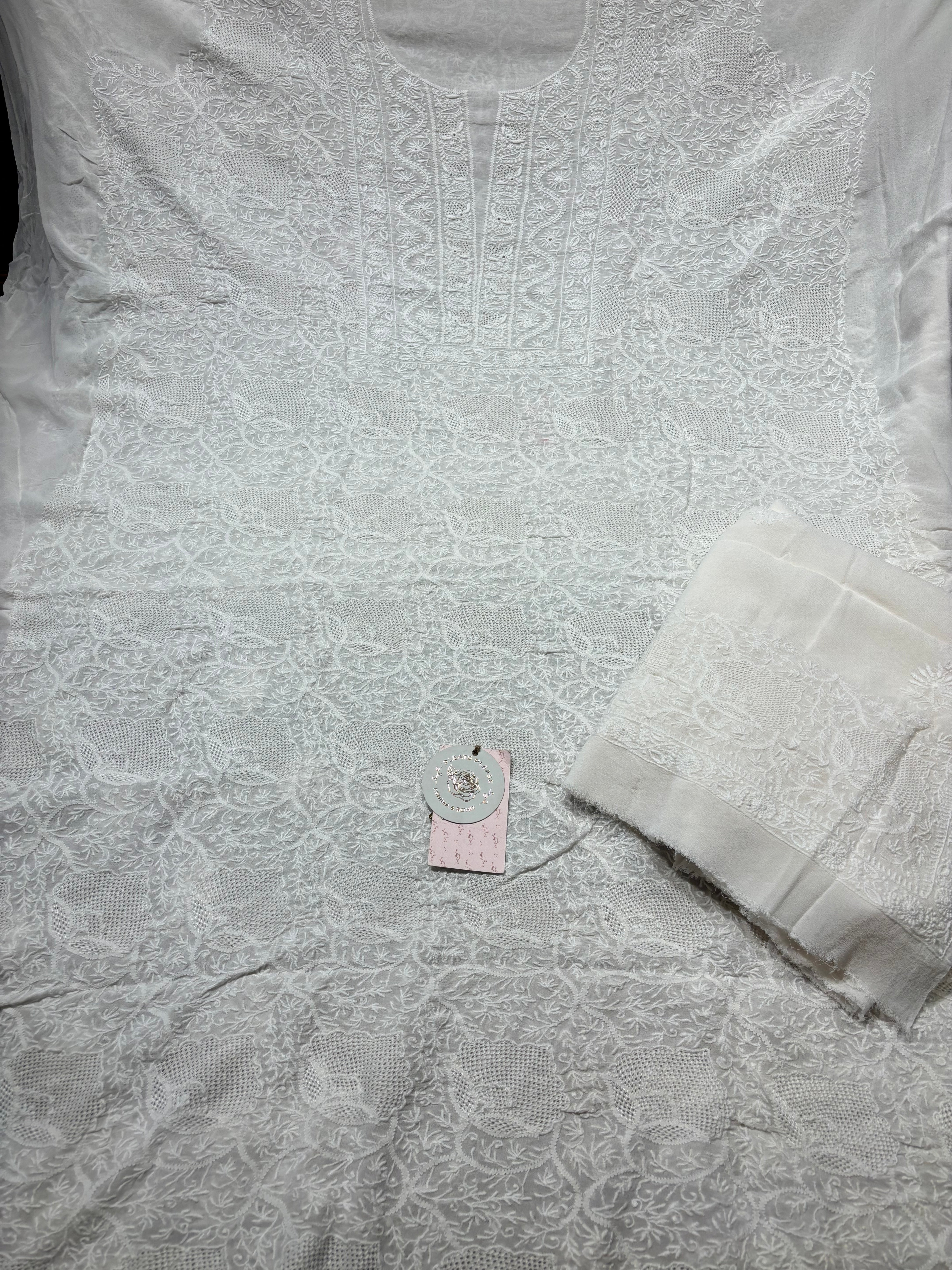 Dyeable Pure & Premium Georgette Chikankari Front & Back Kurta & Dupatta Fabric