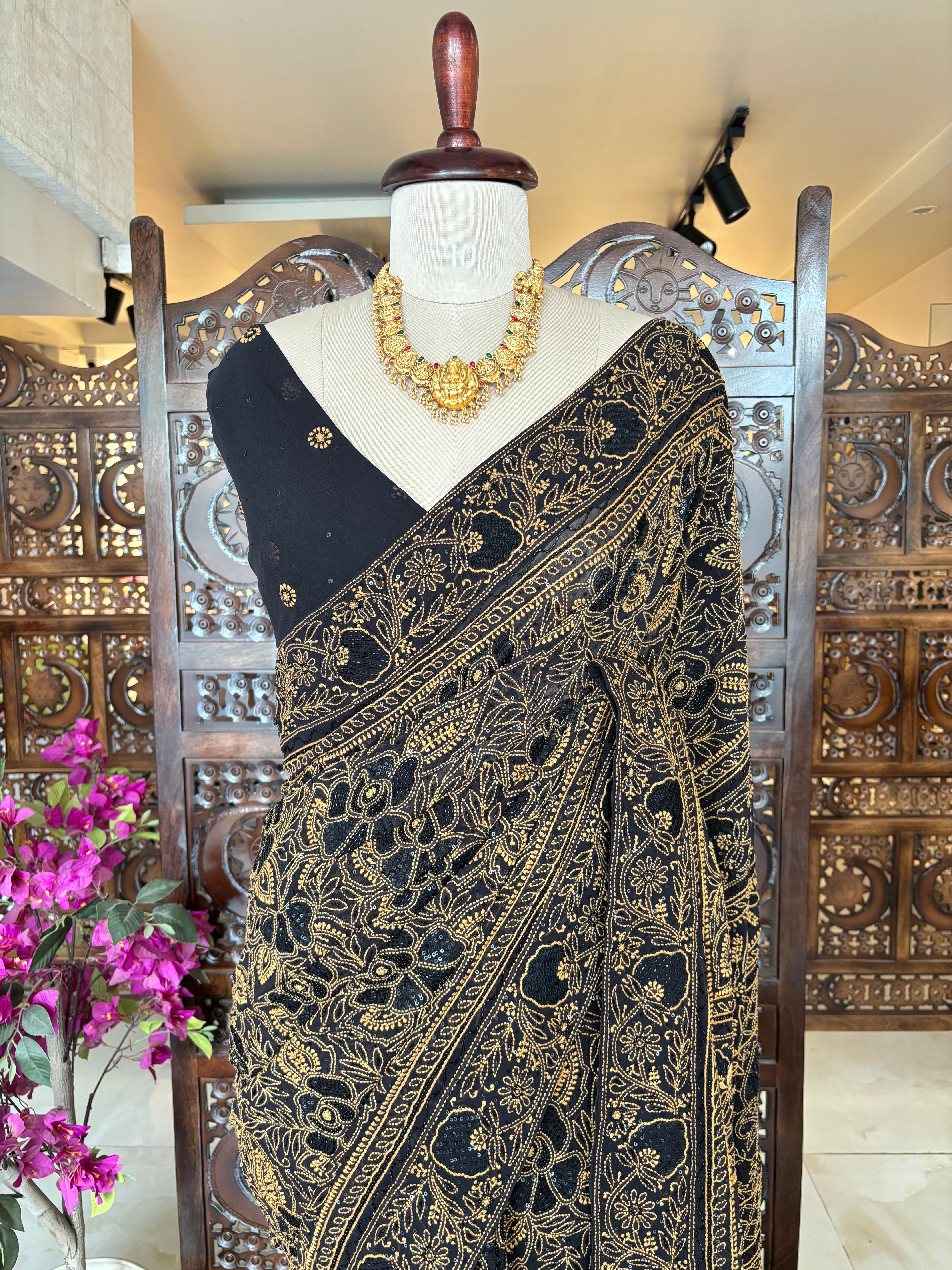 Black Pure & Premium Georgette Chikankari Saree