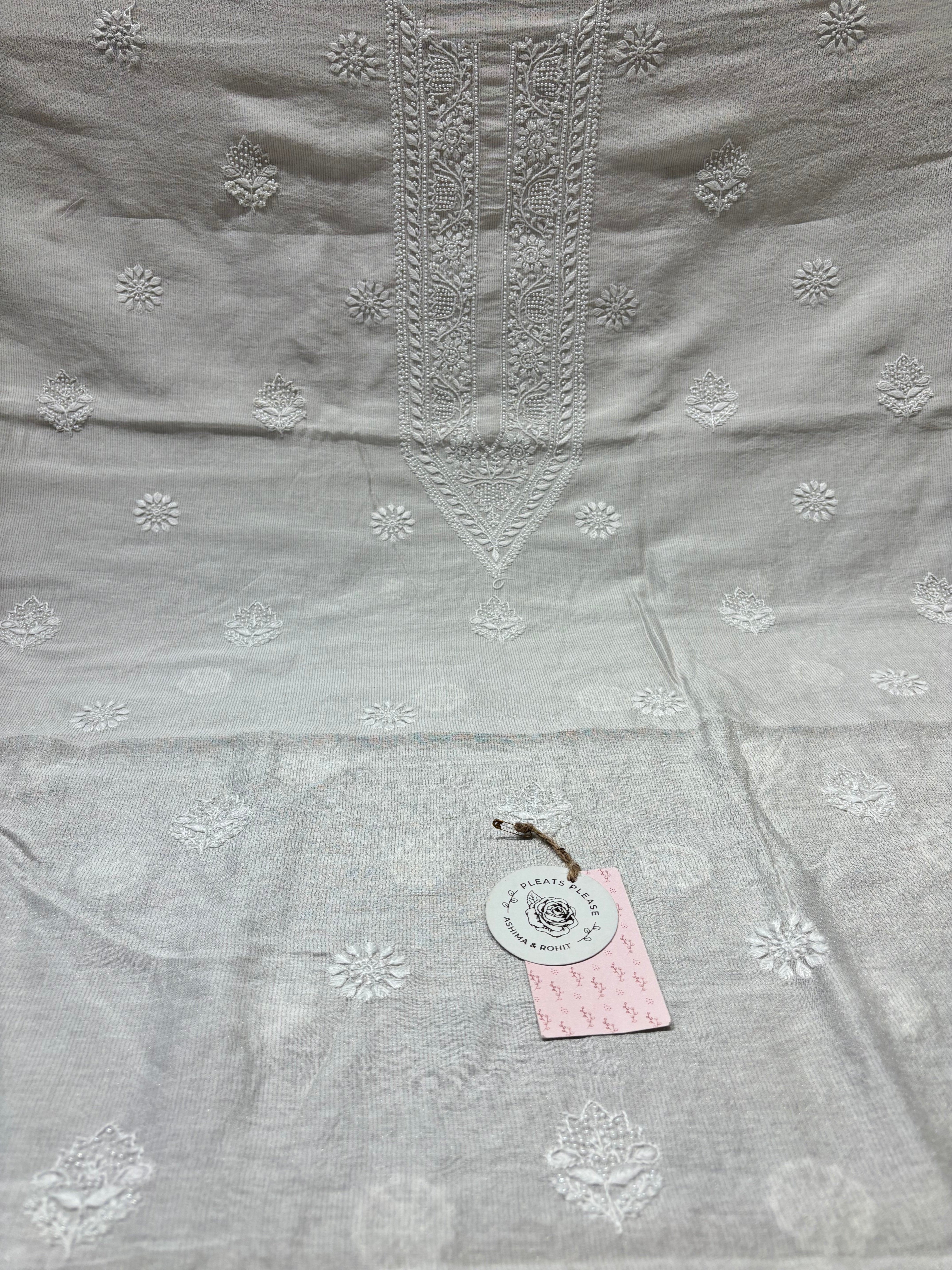 Dyeable Silver Pure And Premium Tissue Chikankari Men’s Kurta Fabric