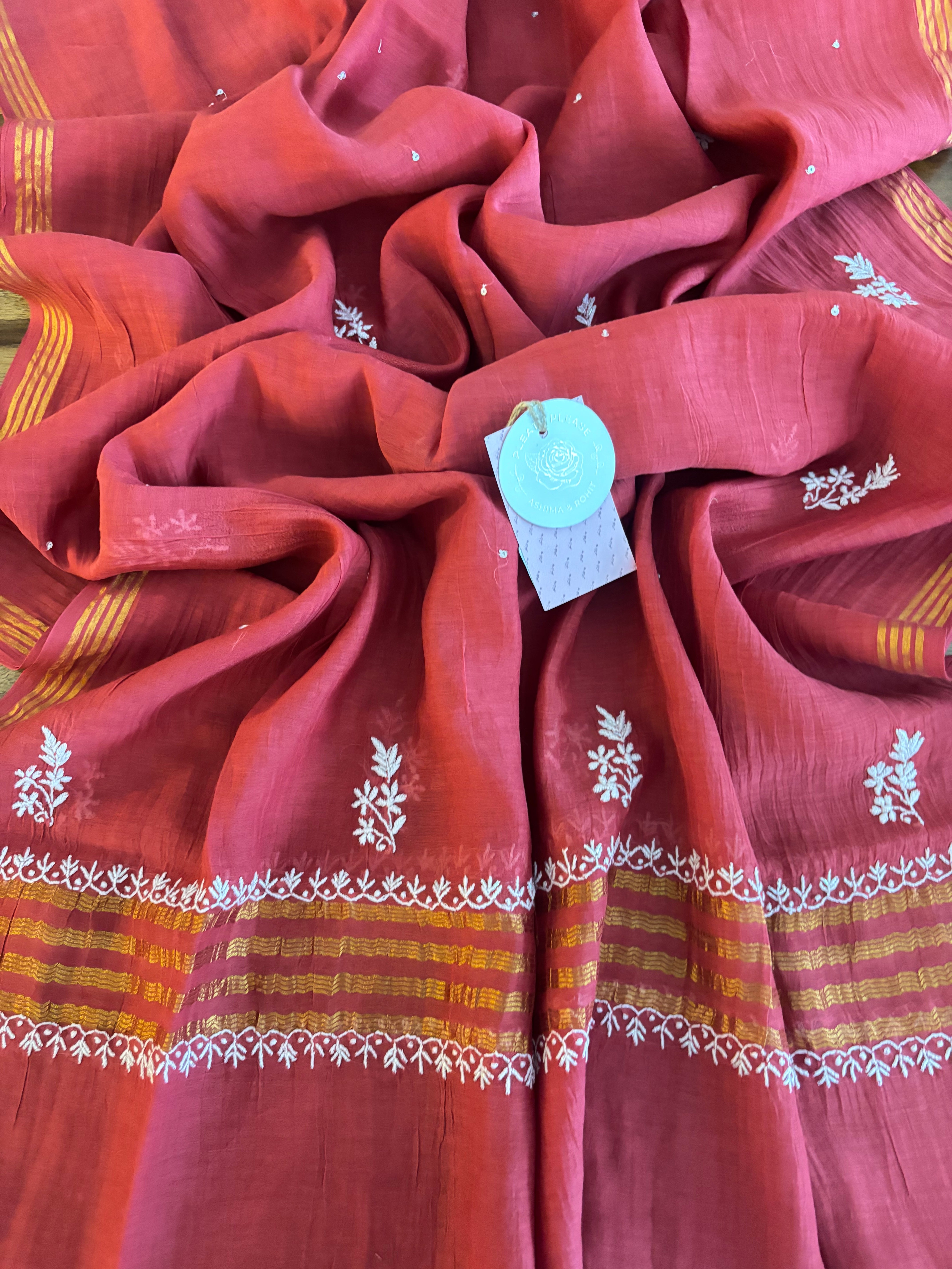 Red Chanderi Chikankari Anarkali & Dupatta
