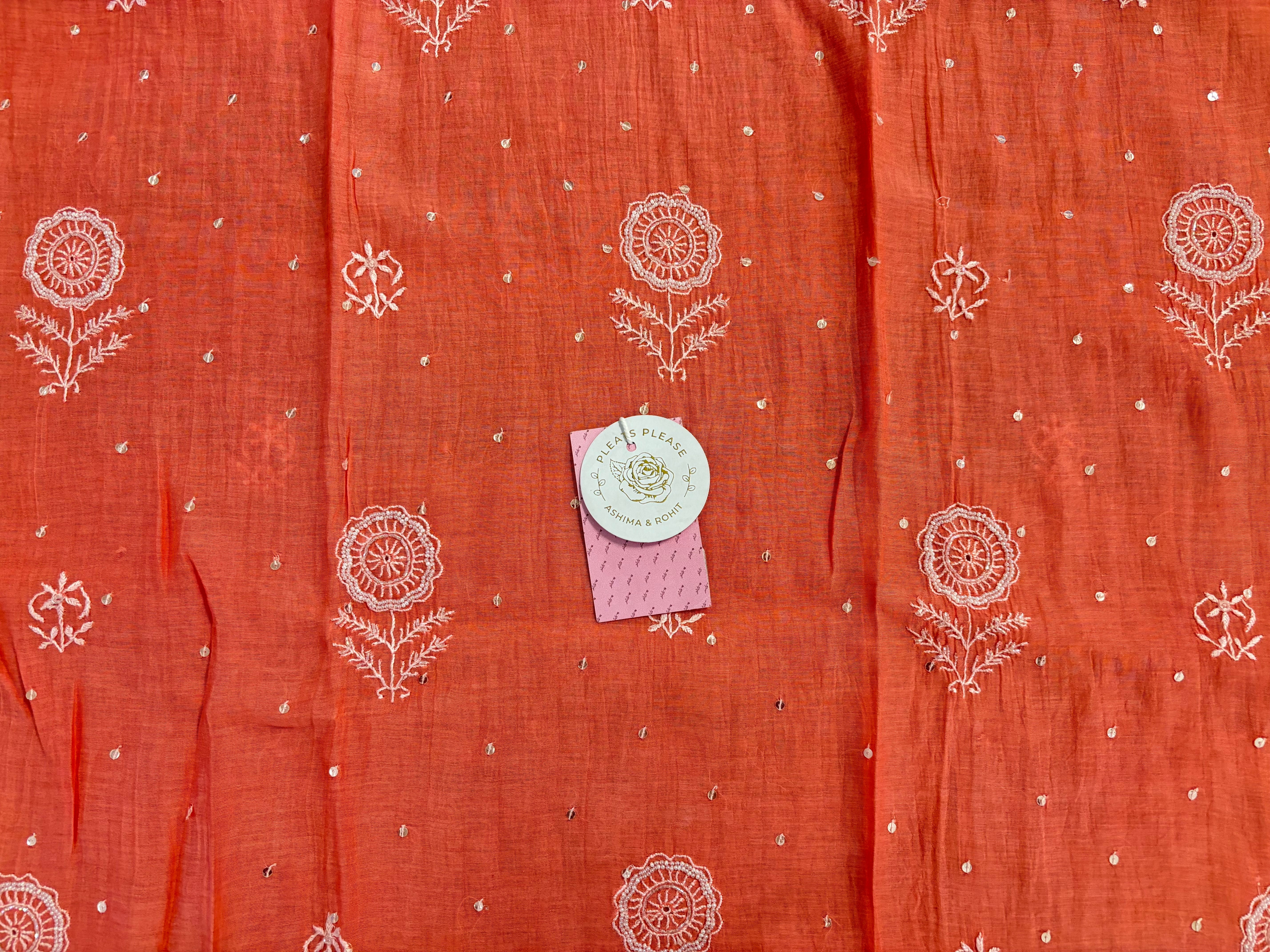 Coral Peach Chanderi Chikankari Kurta & Dupatta