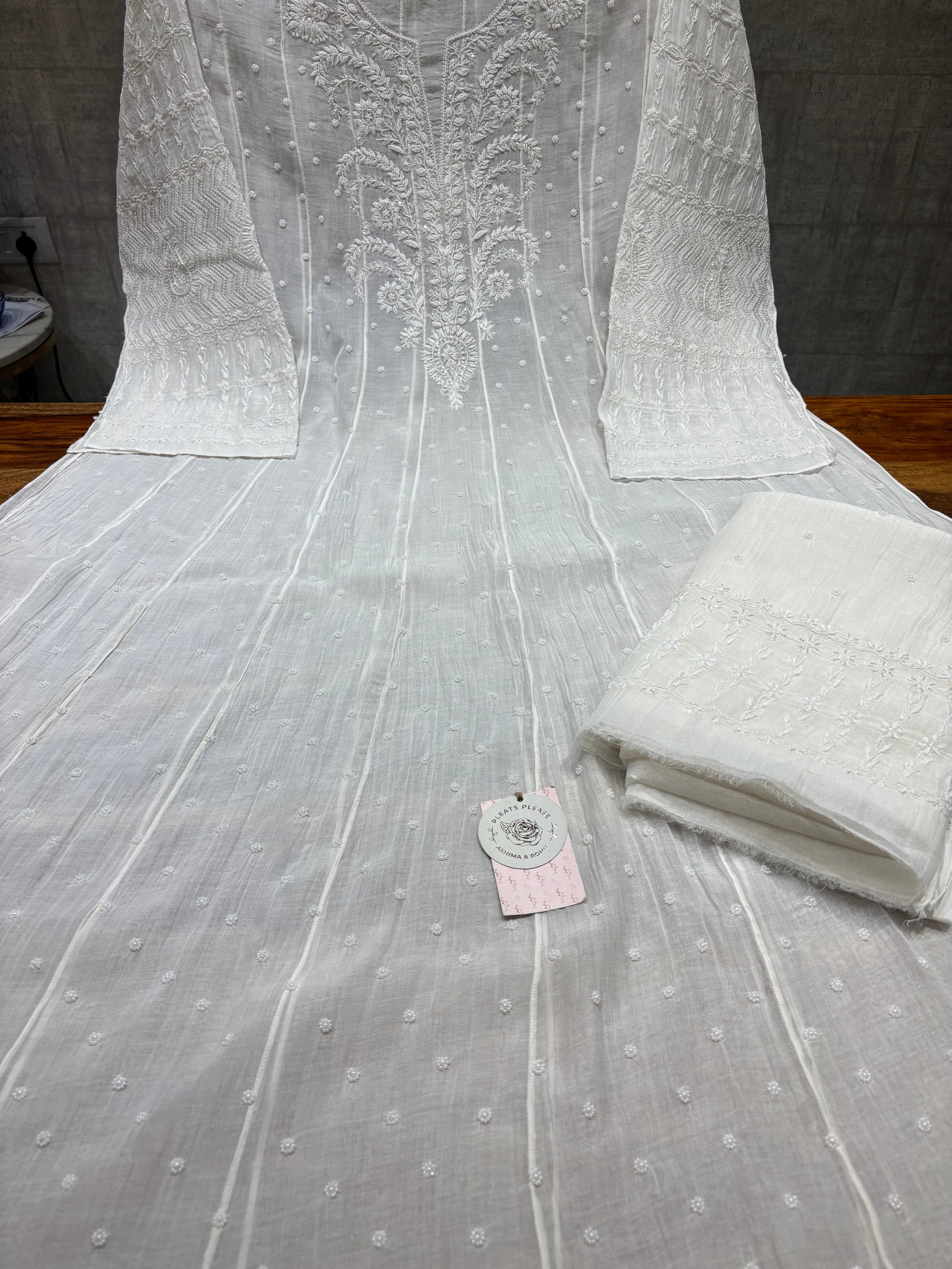 Dyeable Chanderi Mul Chikankari Anarkali & Dupatta Set