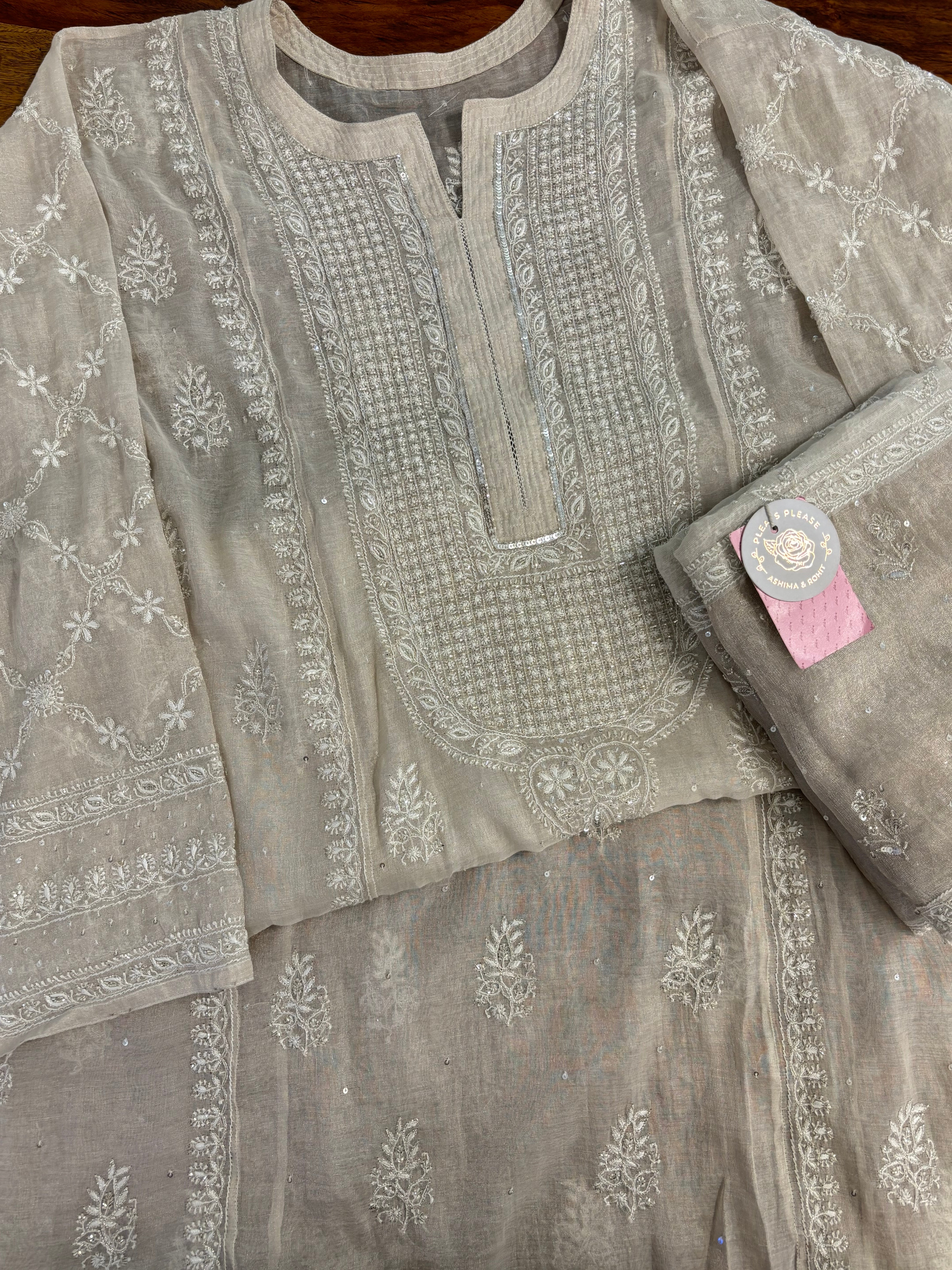 Dyeable Pure Tissue A-line Chikankari Kurta & Dupatta