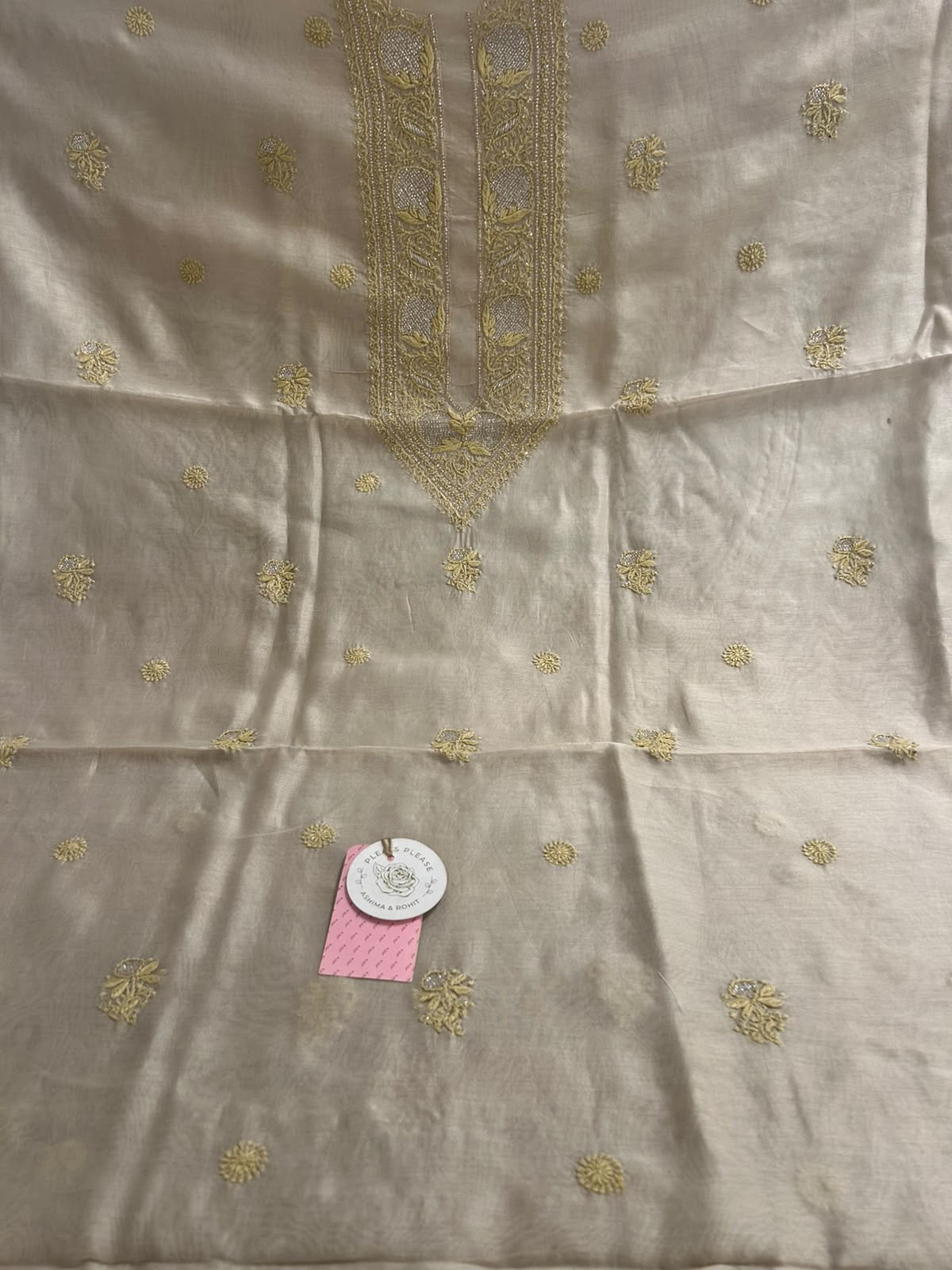 Champagne Chanderi Silk Chikankari Men’s Kurta