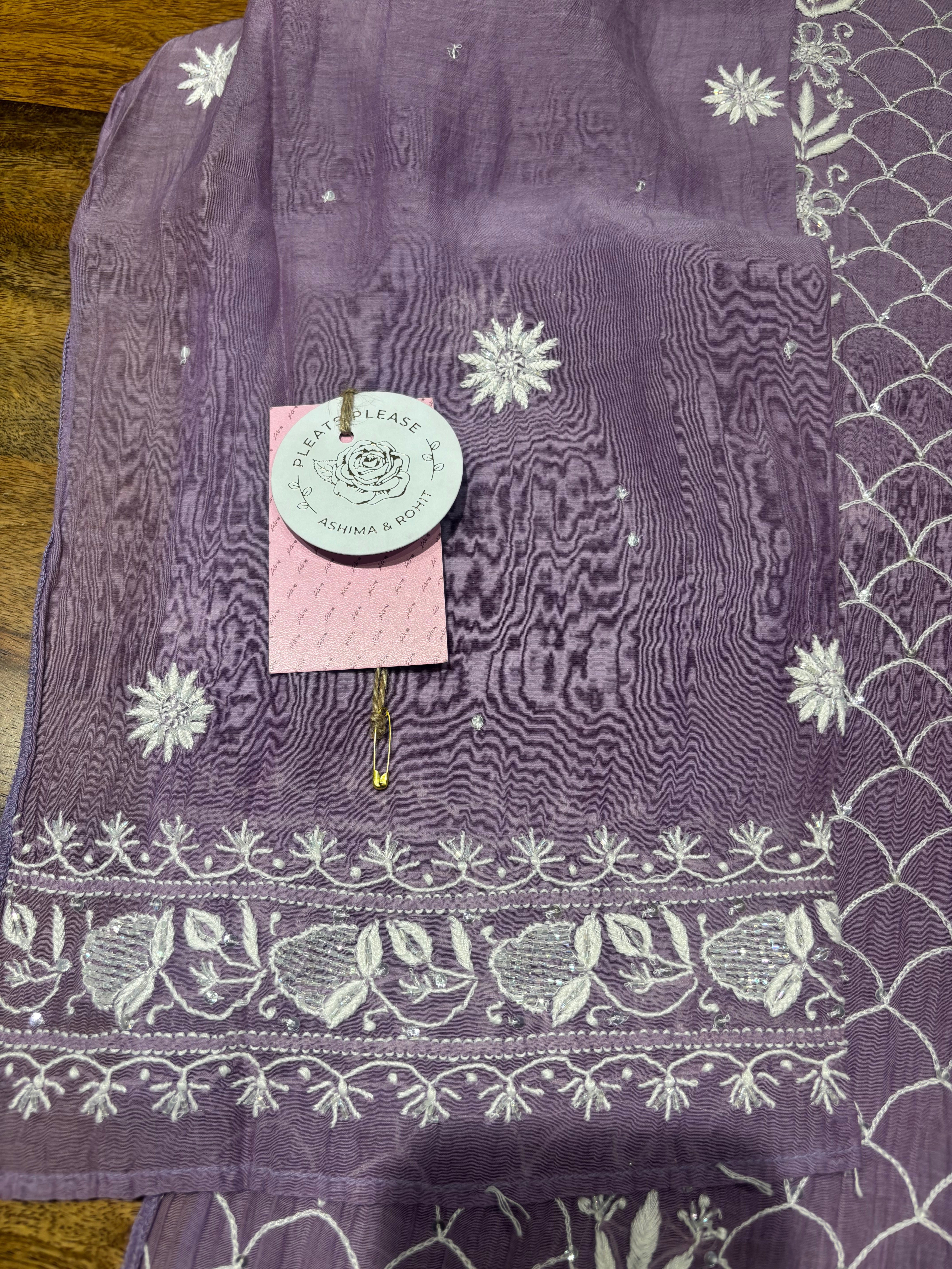 Lilac Chanderi Mul Chikankari Kurta & Dupatta Set