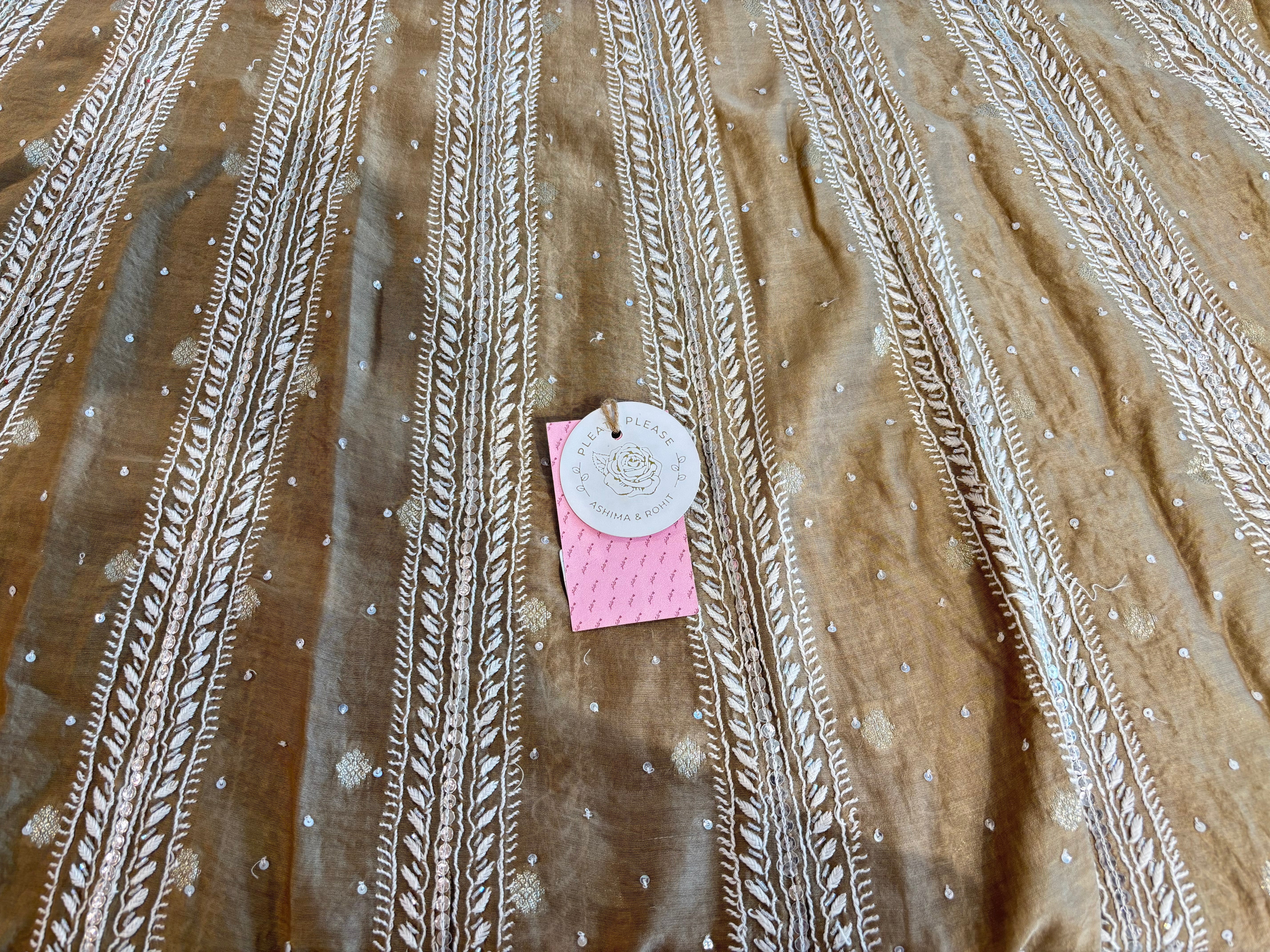 Brown Chanderi Chikankari Anarkali With Organza Dupatta
