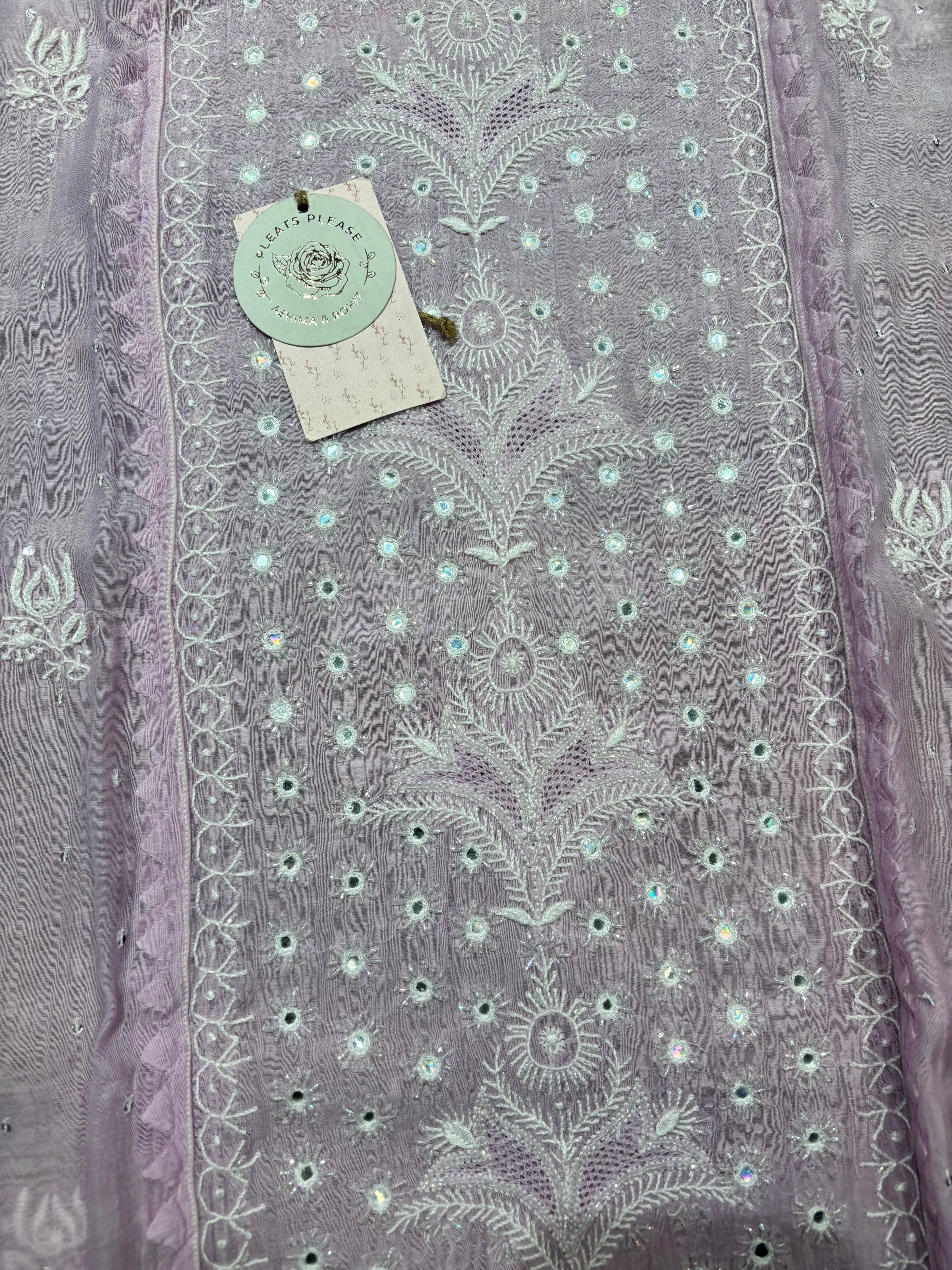 Lilac Chanderi Mul Chikankari Kurta and Dupatta Set