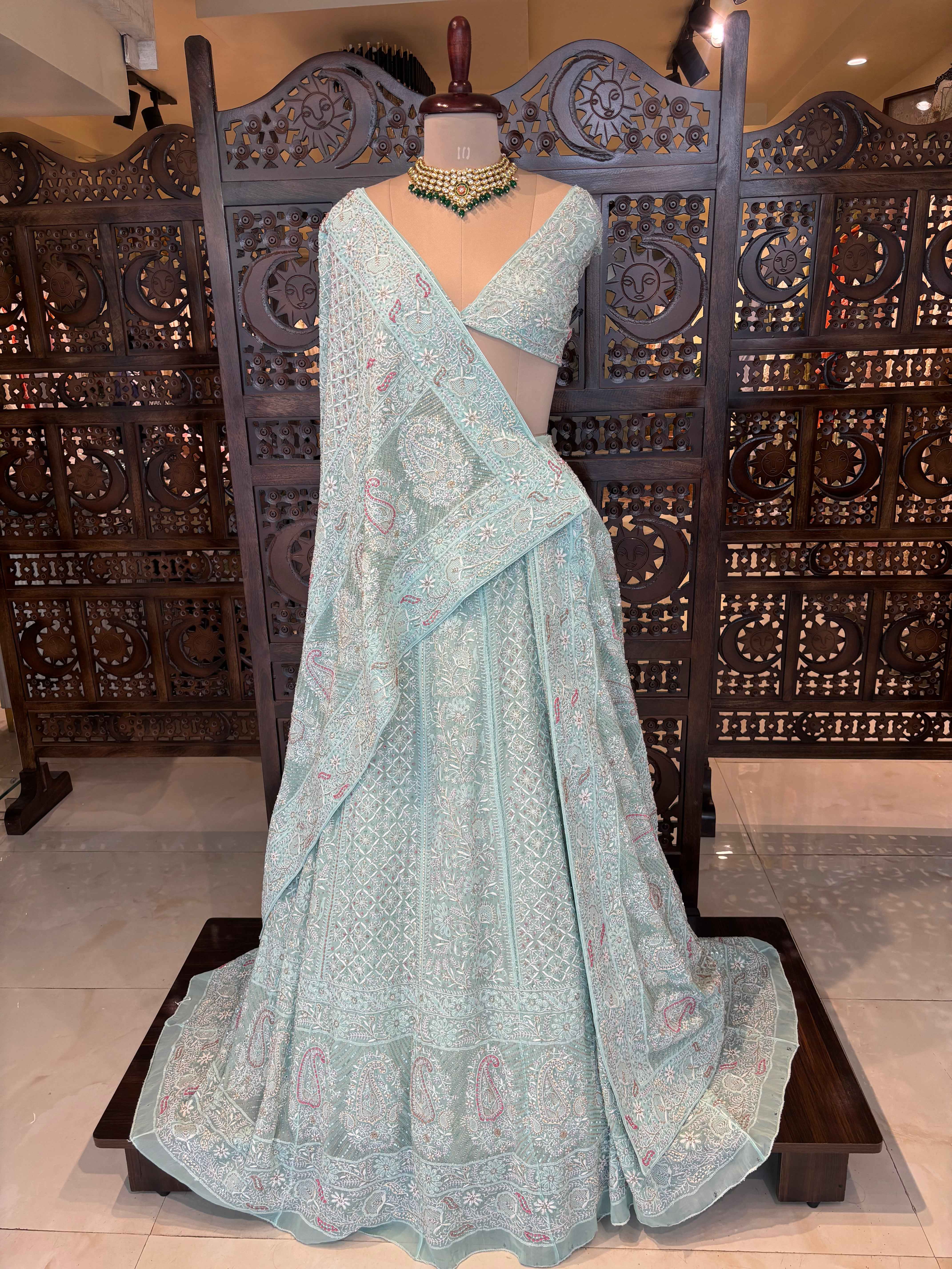 Sea Green Pure & Premium Chikankari Lehenga & Dupatta Set