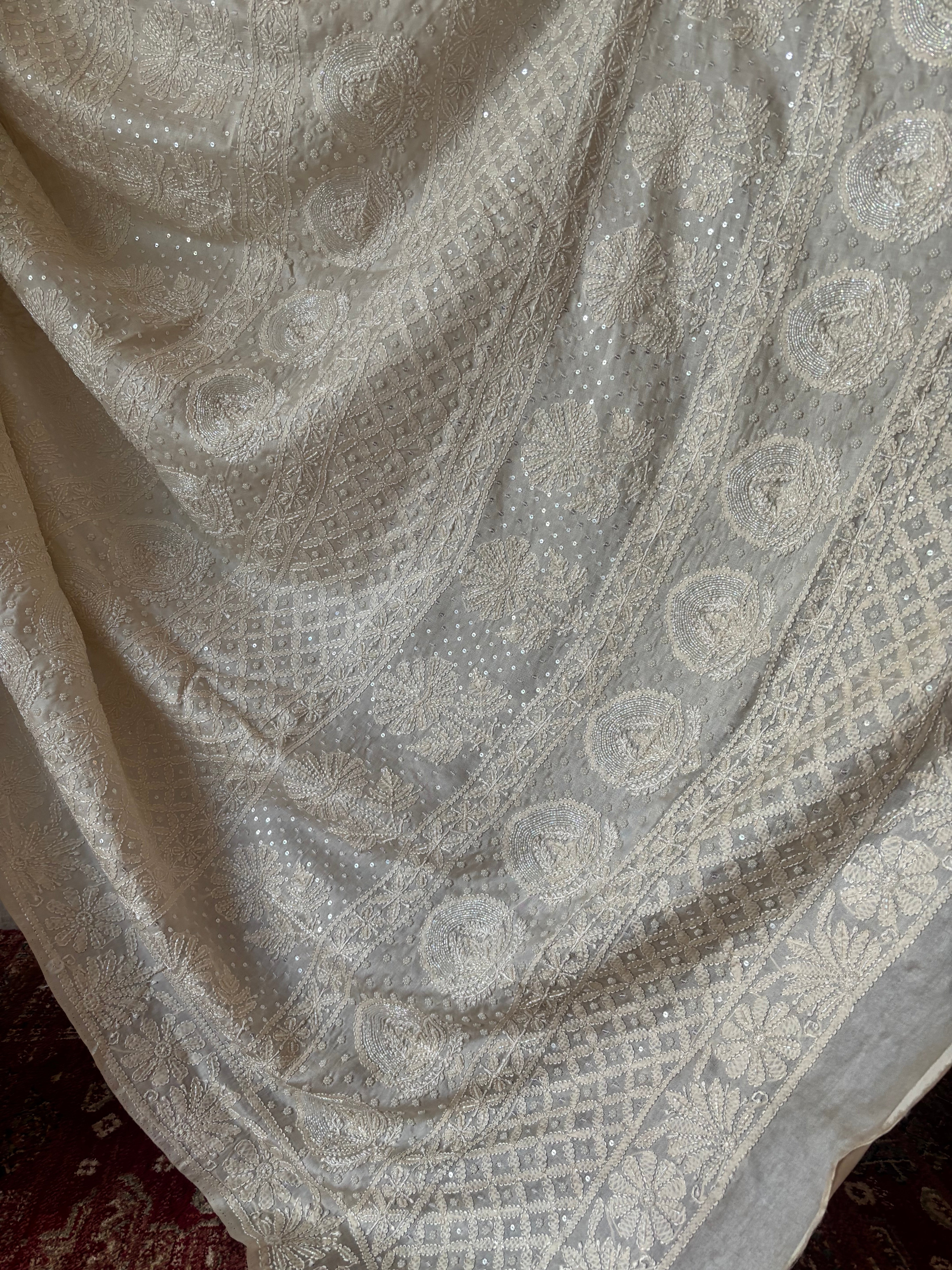 Dyeable Pure and Premium Tussar Silk Chikankari  Saree and Blouse