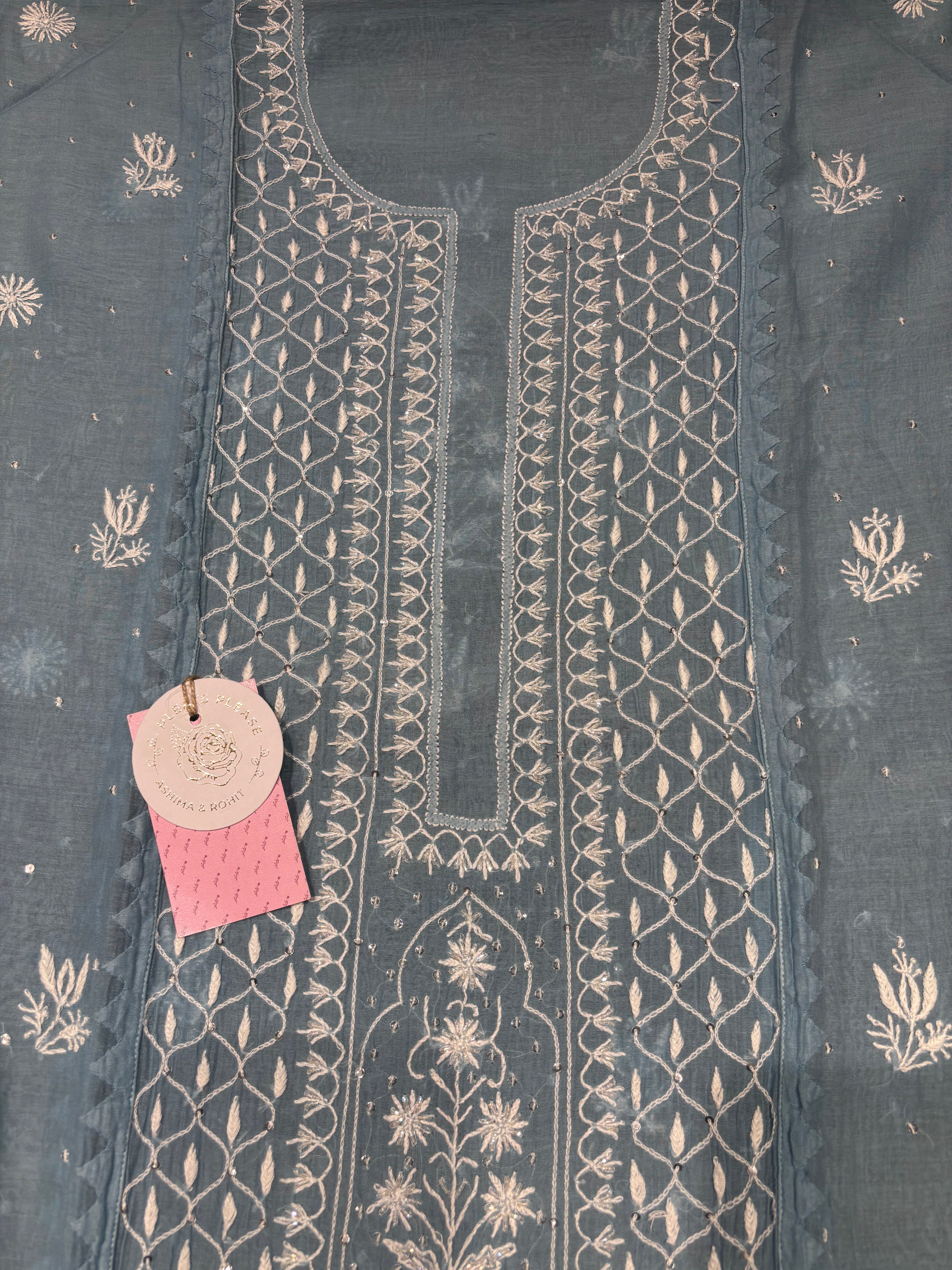 Soft Blue Chanderi Mul Chikankari Kurta & Dupatta Set