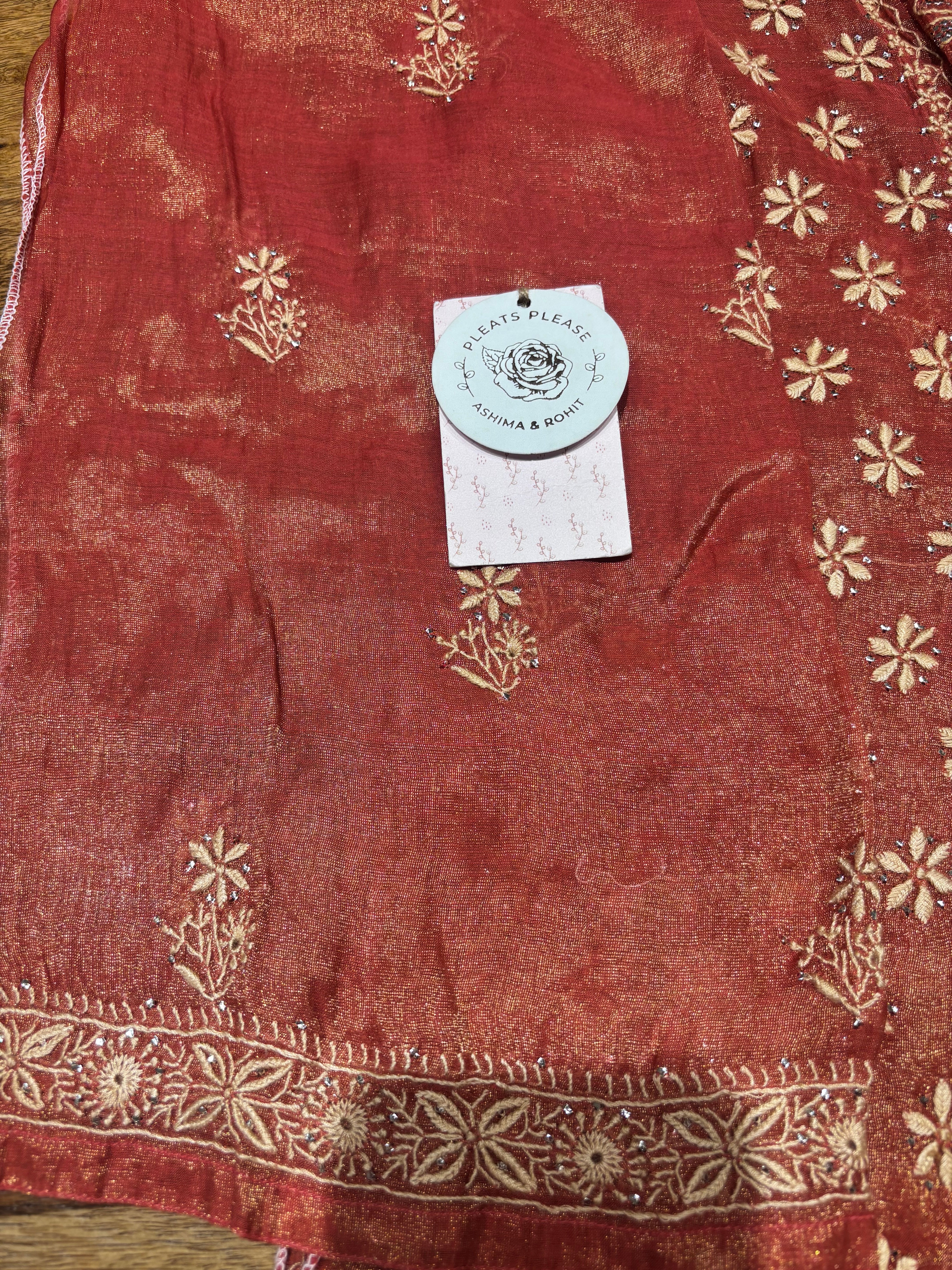 Burnt Orange Pure & Premium Tissue Angrakha Kurta & Dupatta Set