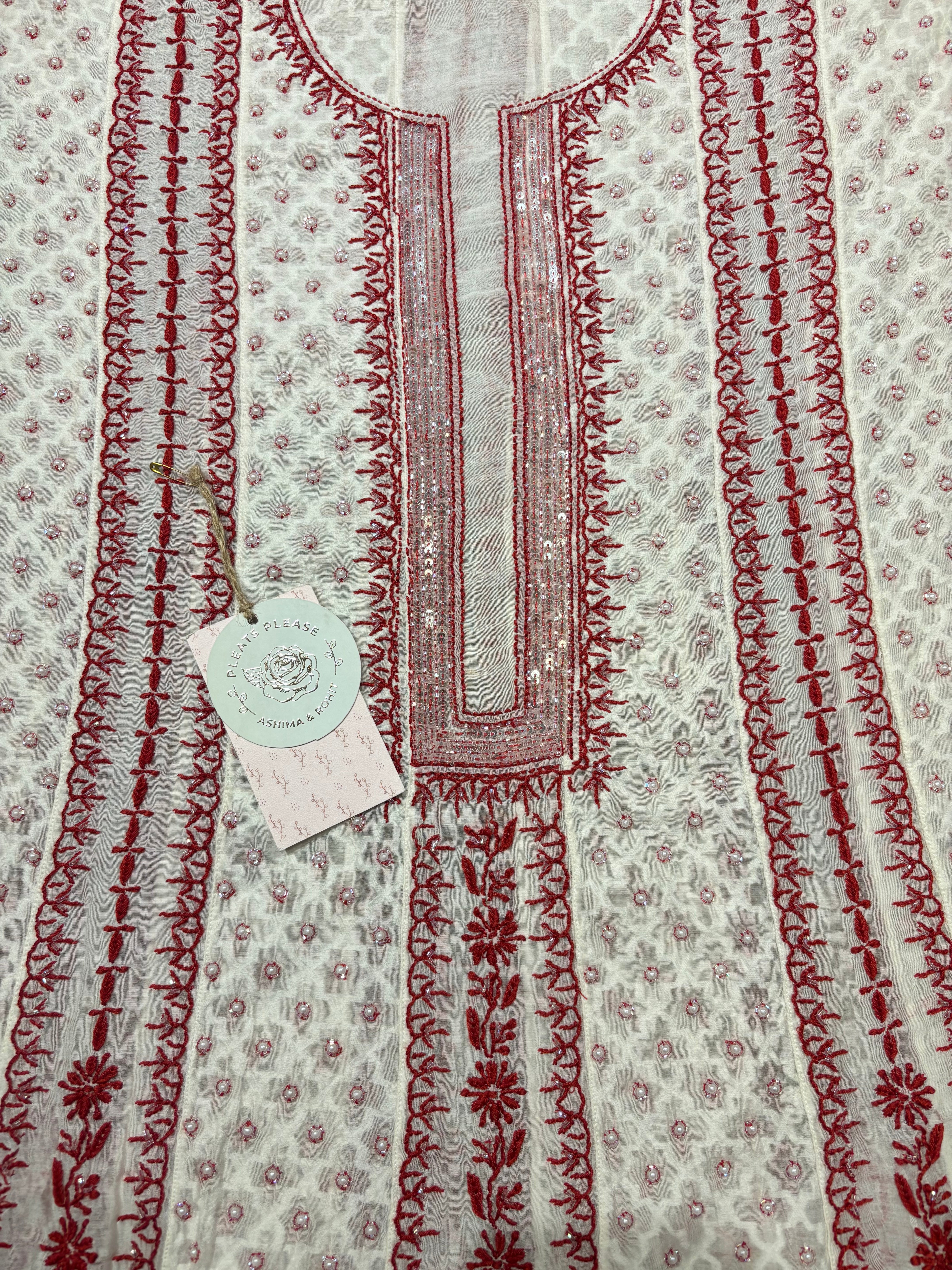 Dyeable chanderi Mul Chikankari Anarkali and Dupatta Set