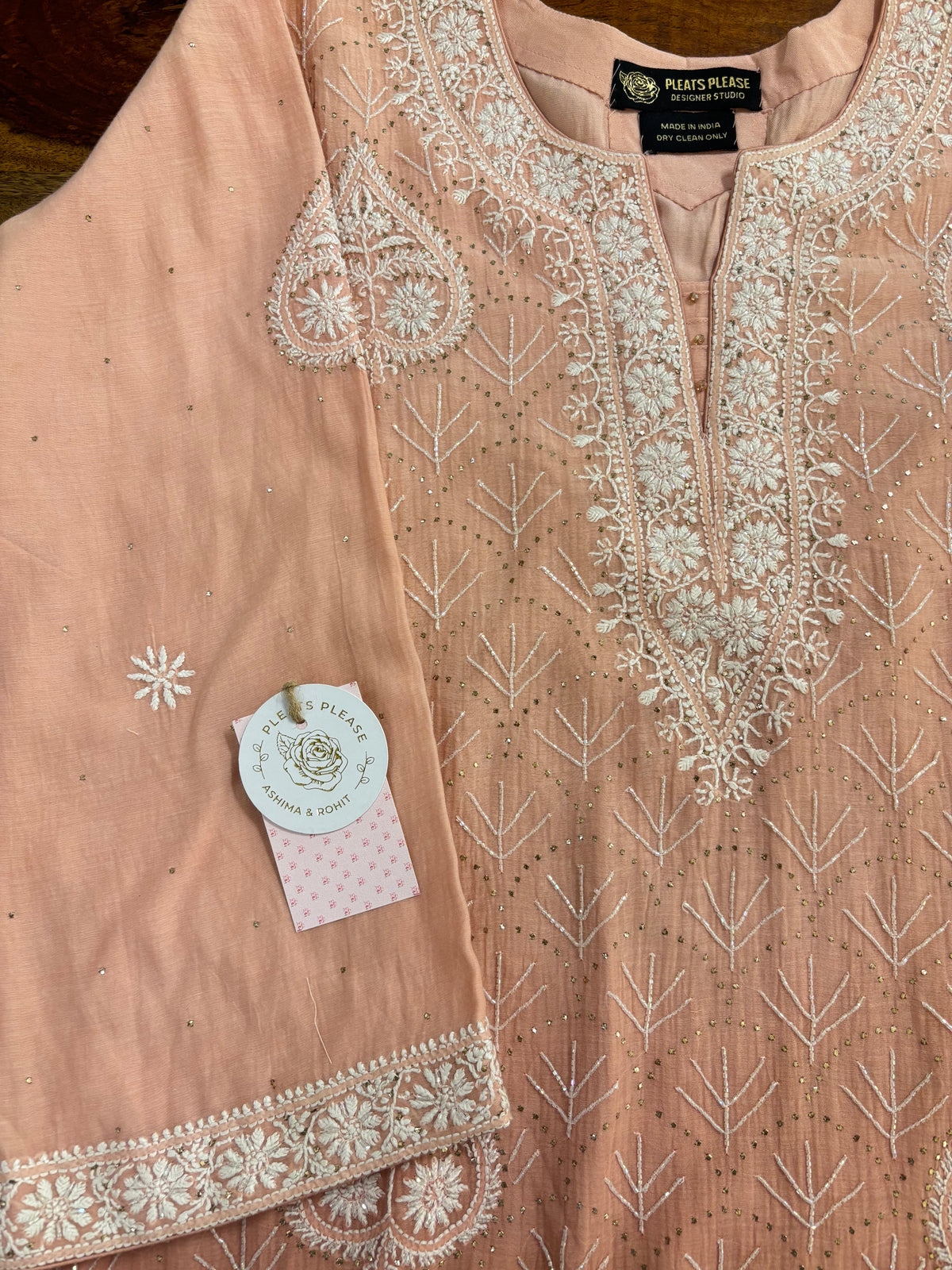 Peach Ombré Chanderi Mul Chikankari Mukaish Kurta, Dupatta & Bottom