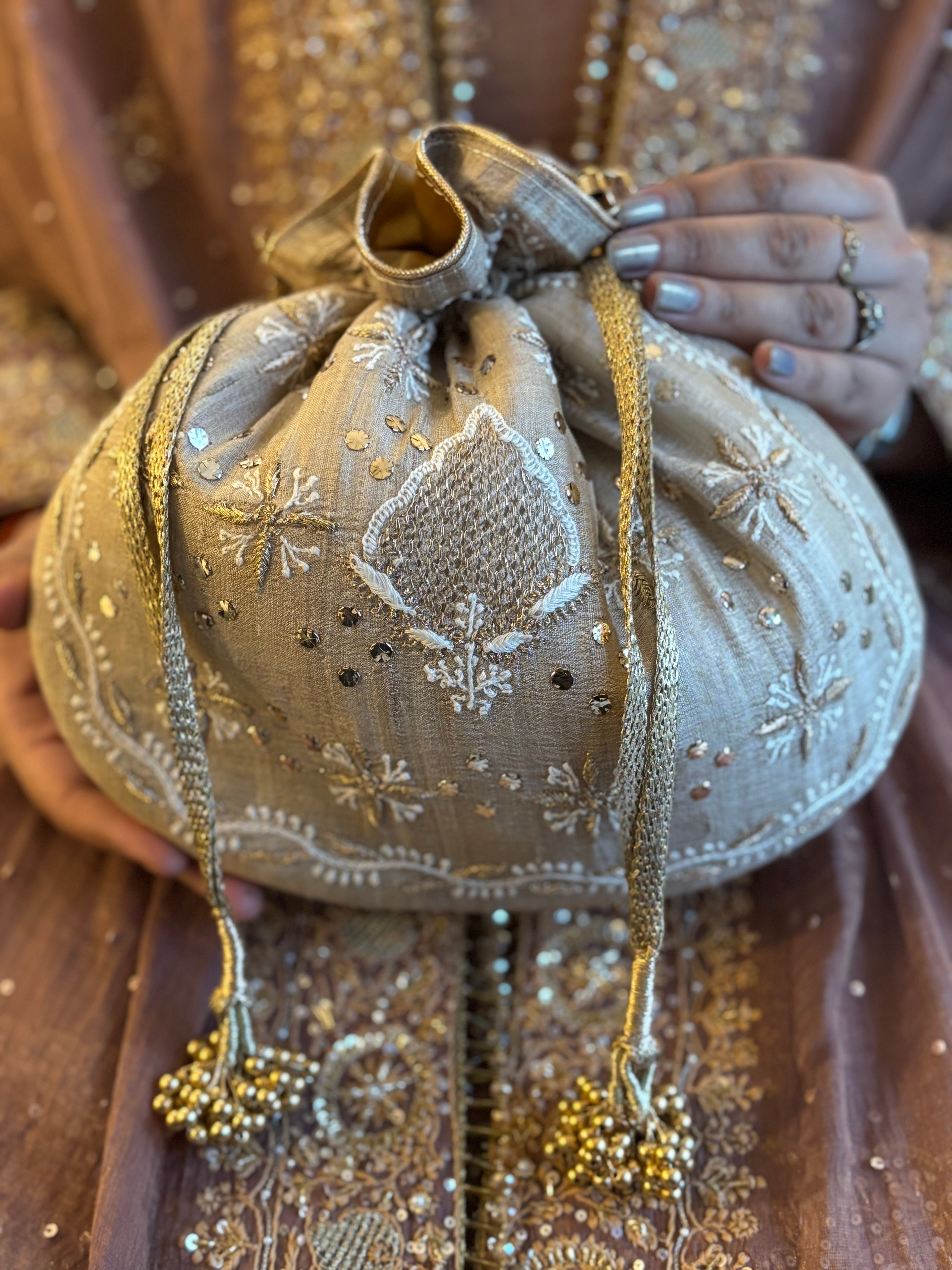 Beige Chikankari Batua