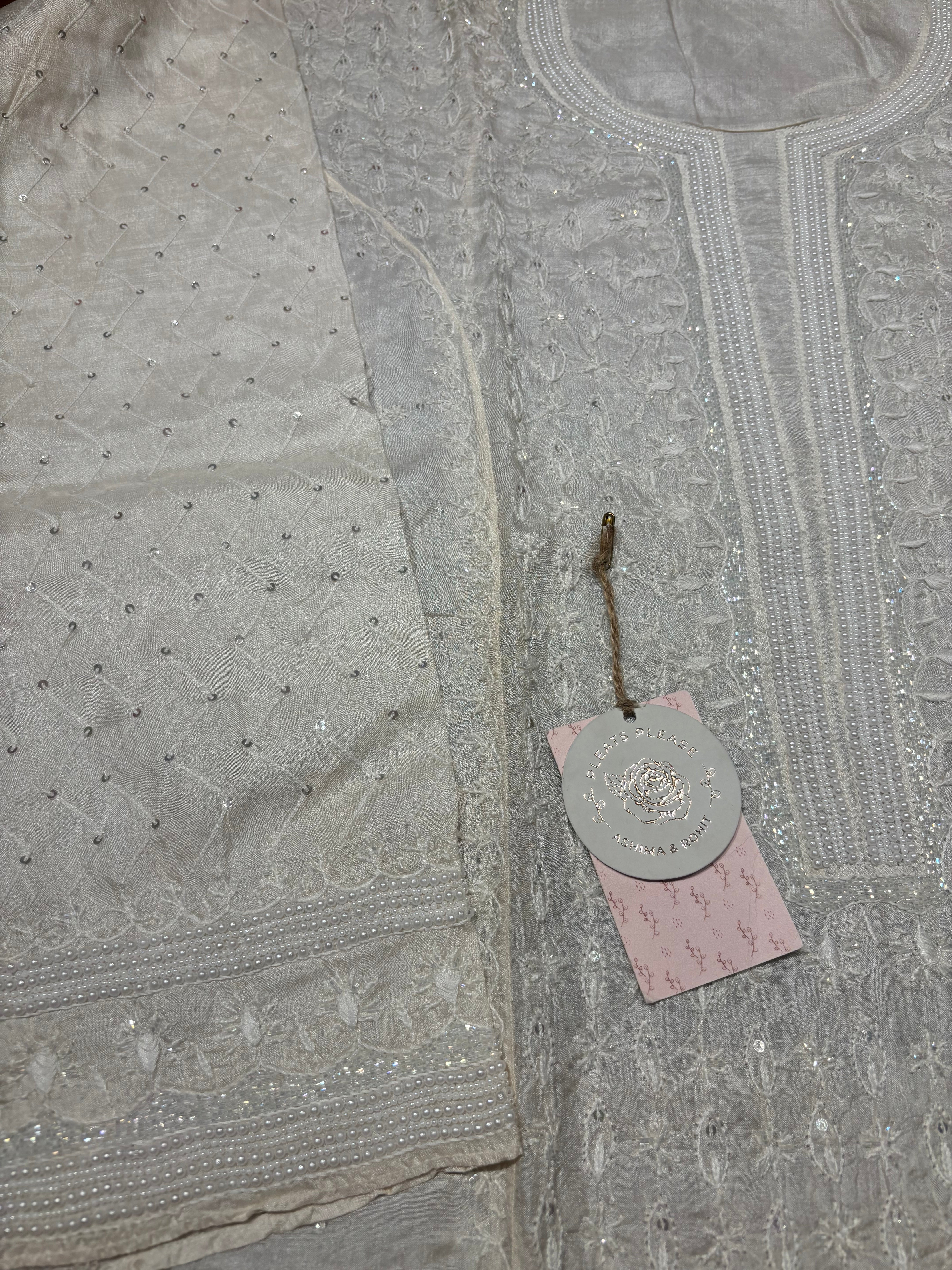 Dyeable Silk Chikankari kurta and Dupatta set