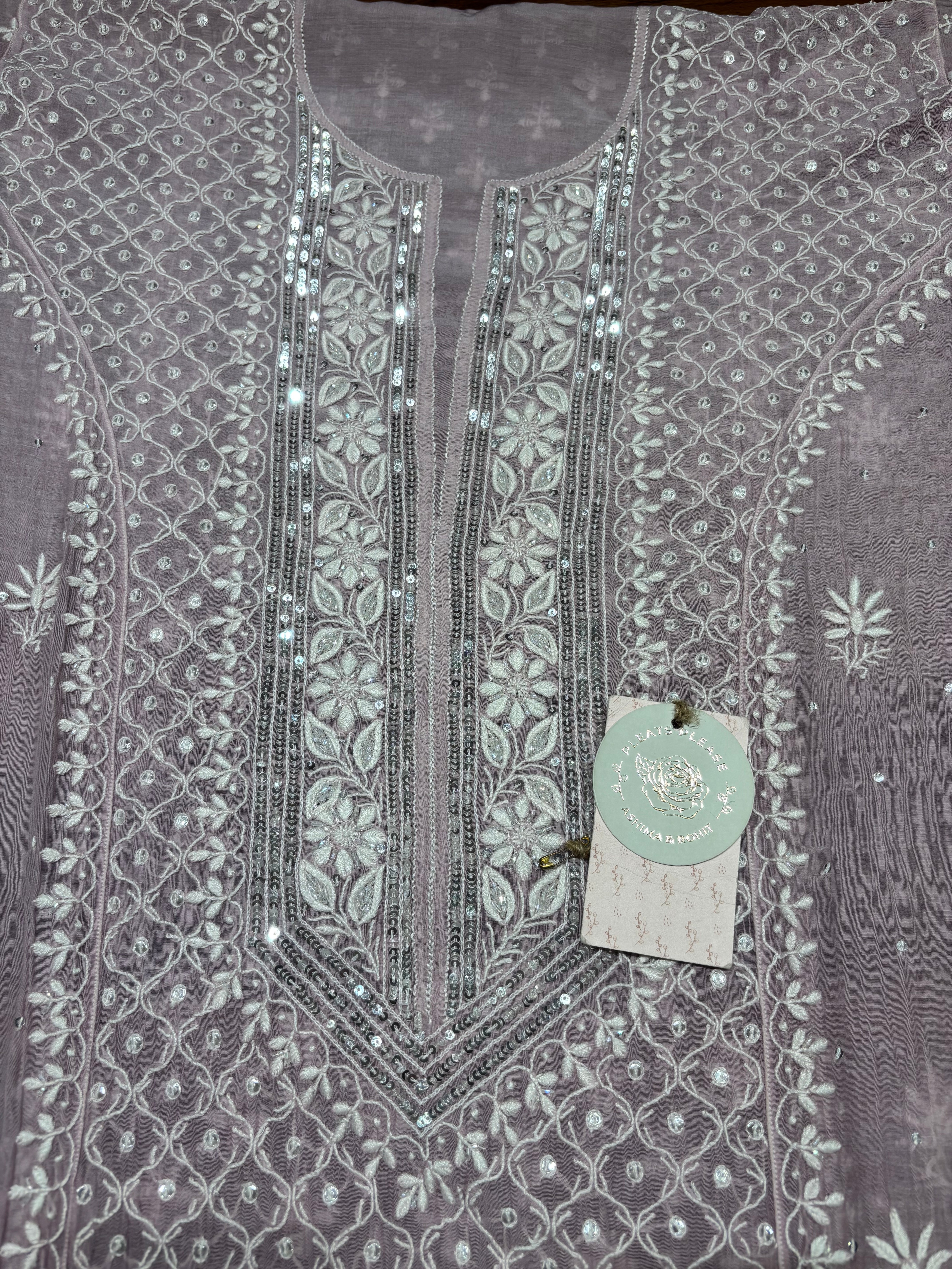 Lavender Chanderi Mul Chikankari  Kurta & Dupatta Set