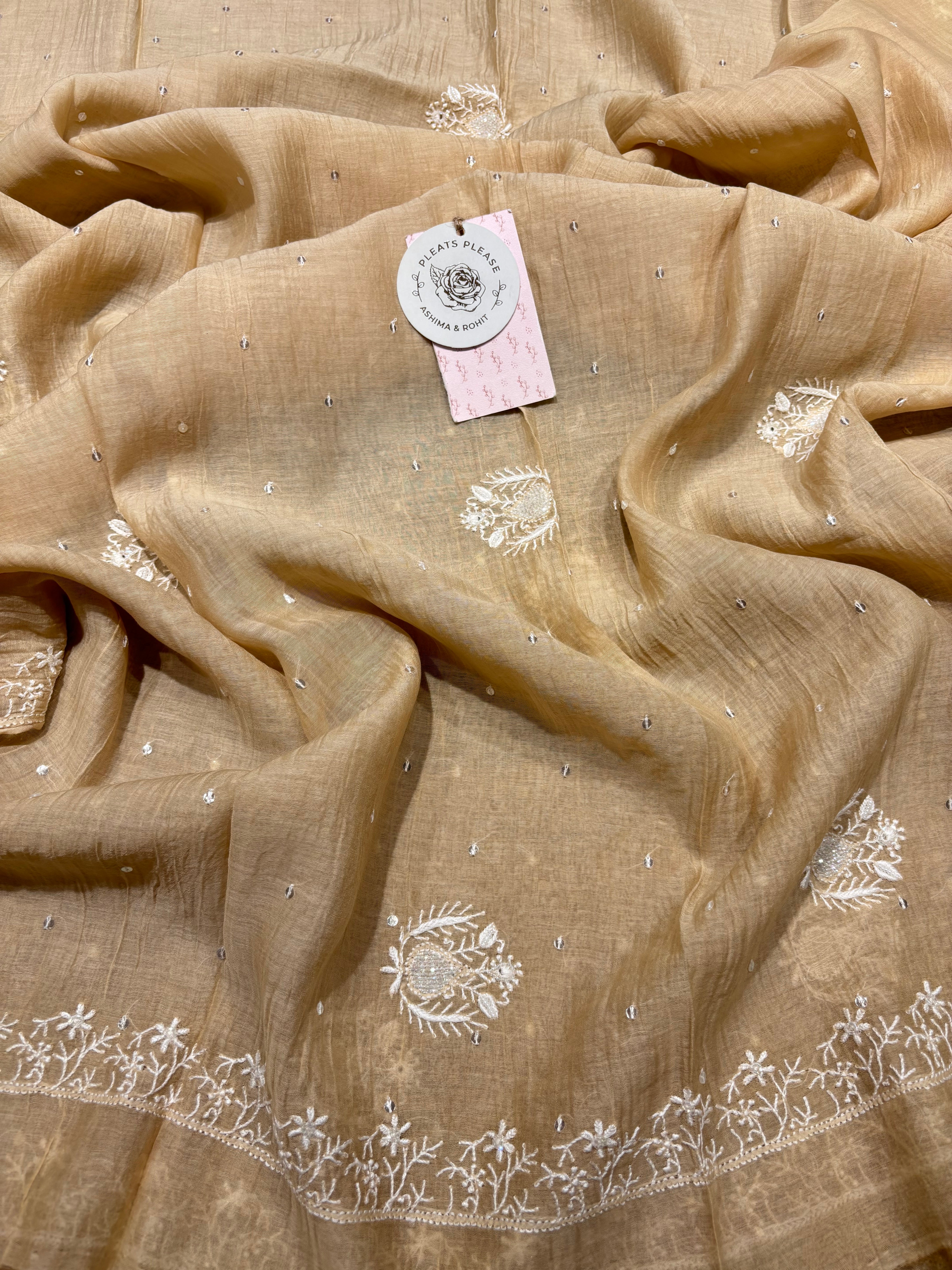 Coffee cream Chanderi Mul Chikankari kurta and Dupatta set