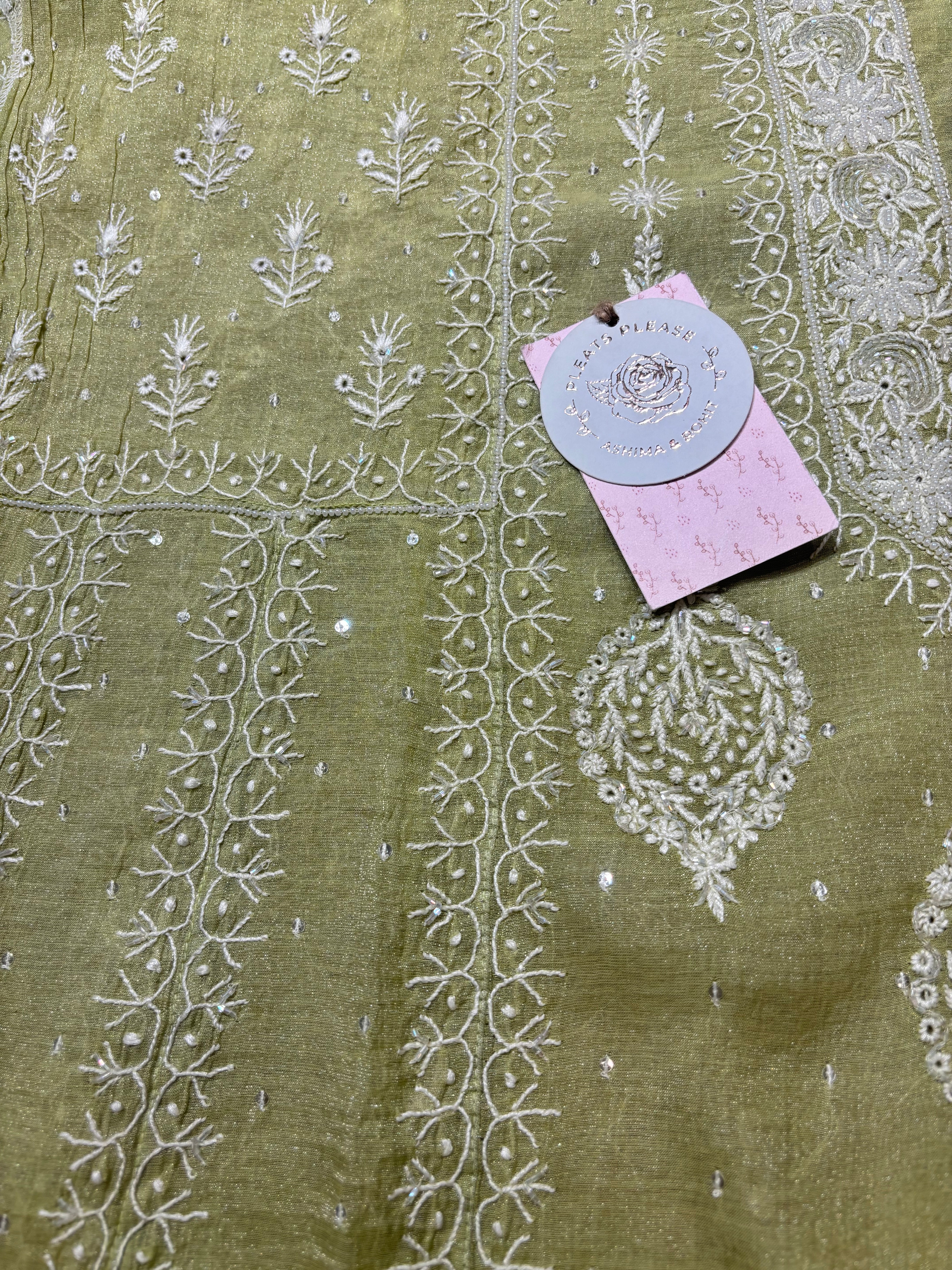 Green Tissue Chikankari Anarkali and Dupatta set