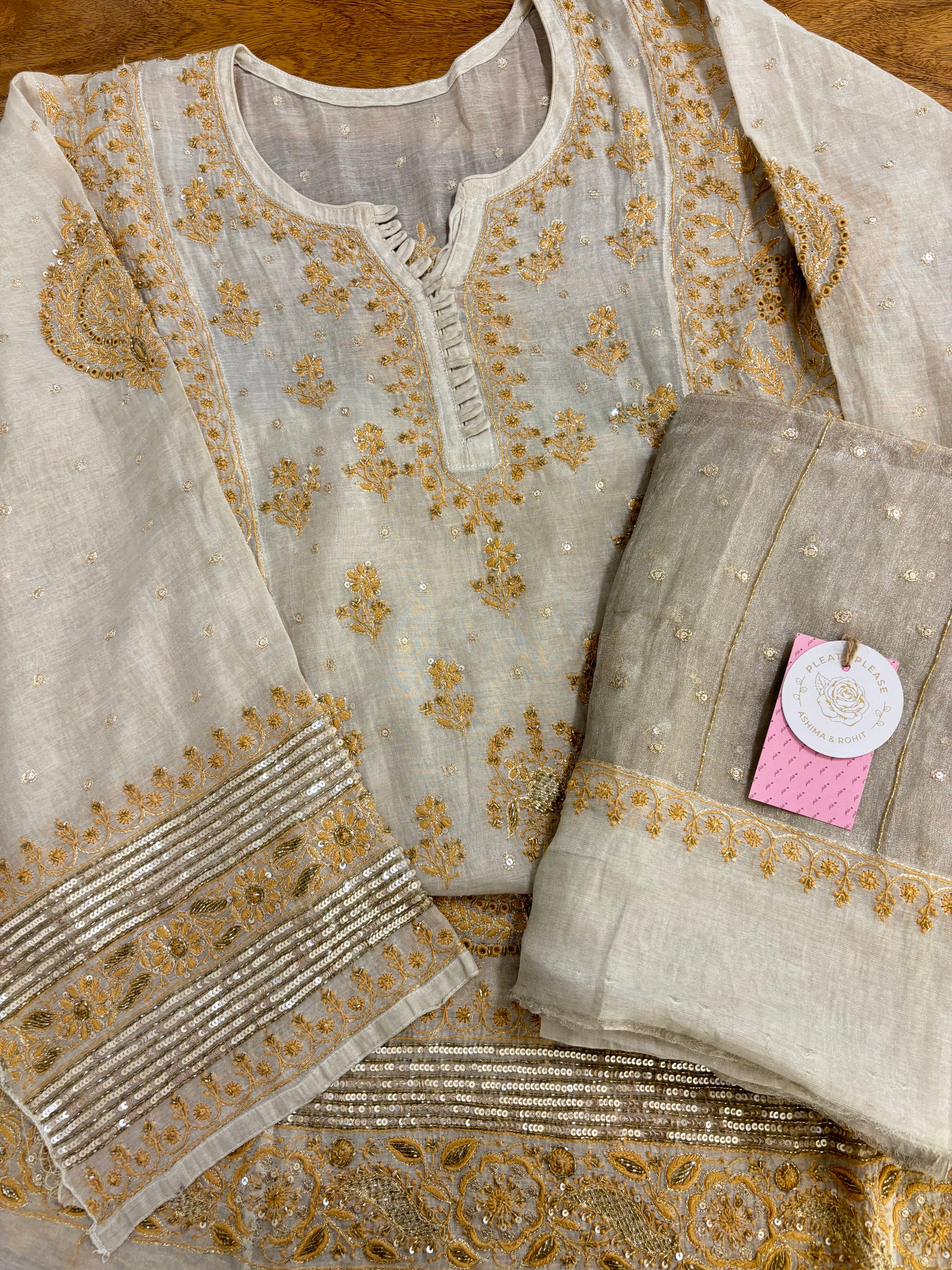Dyeable Pure & Premium Tissue Ivory Silver Chikankari Anarkali & Dupatta