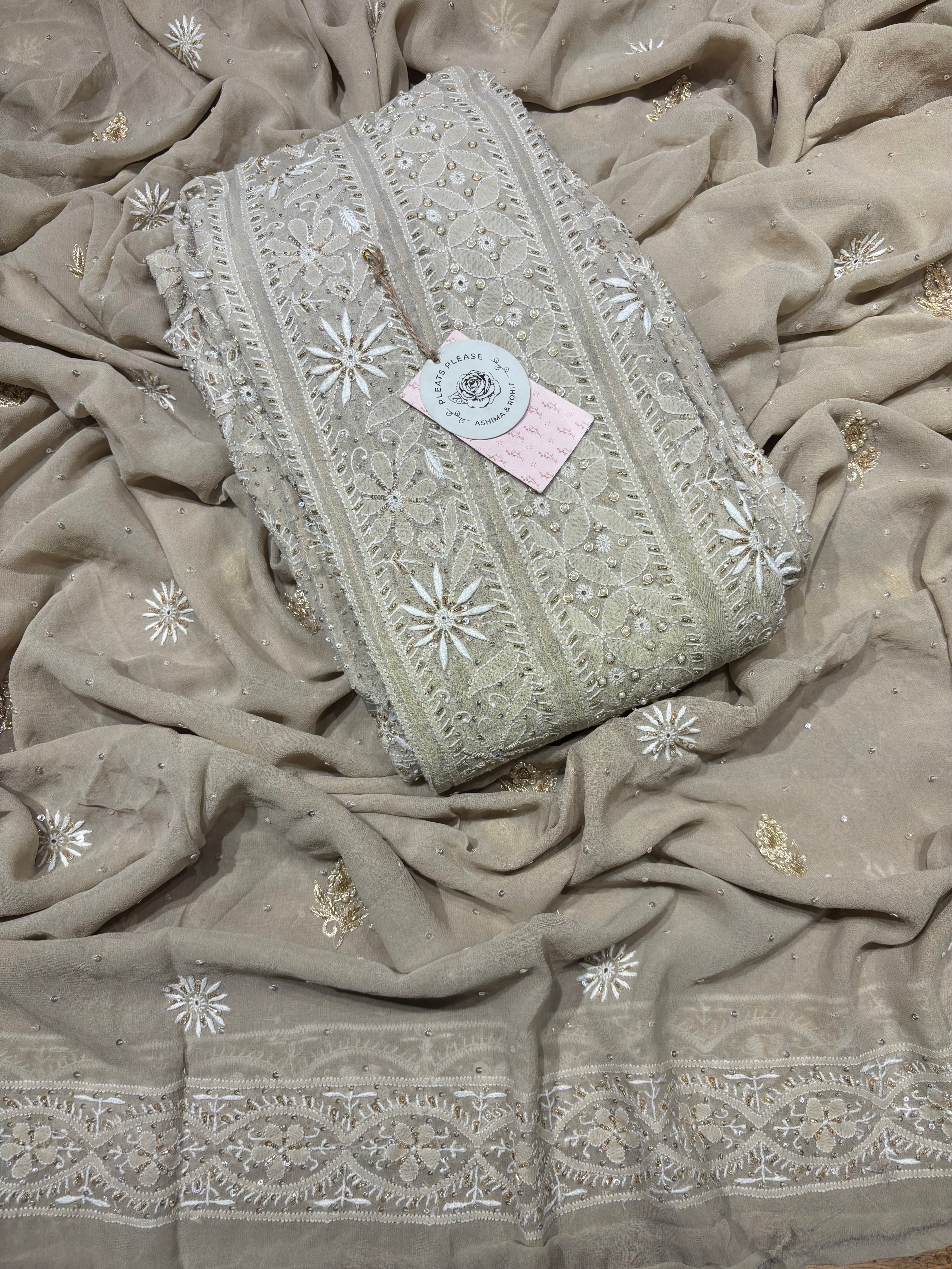 Coffee Mocha Pure Georgette Chikankari Anarkali and Dupatta set