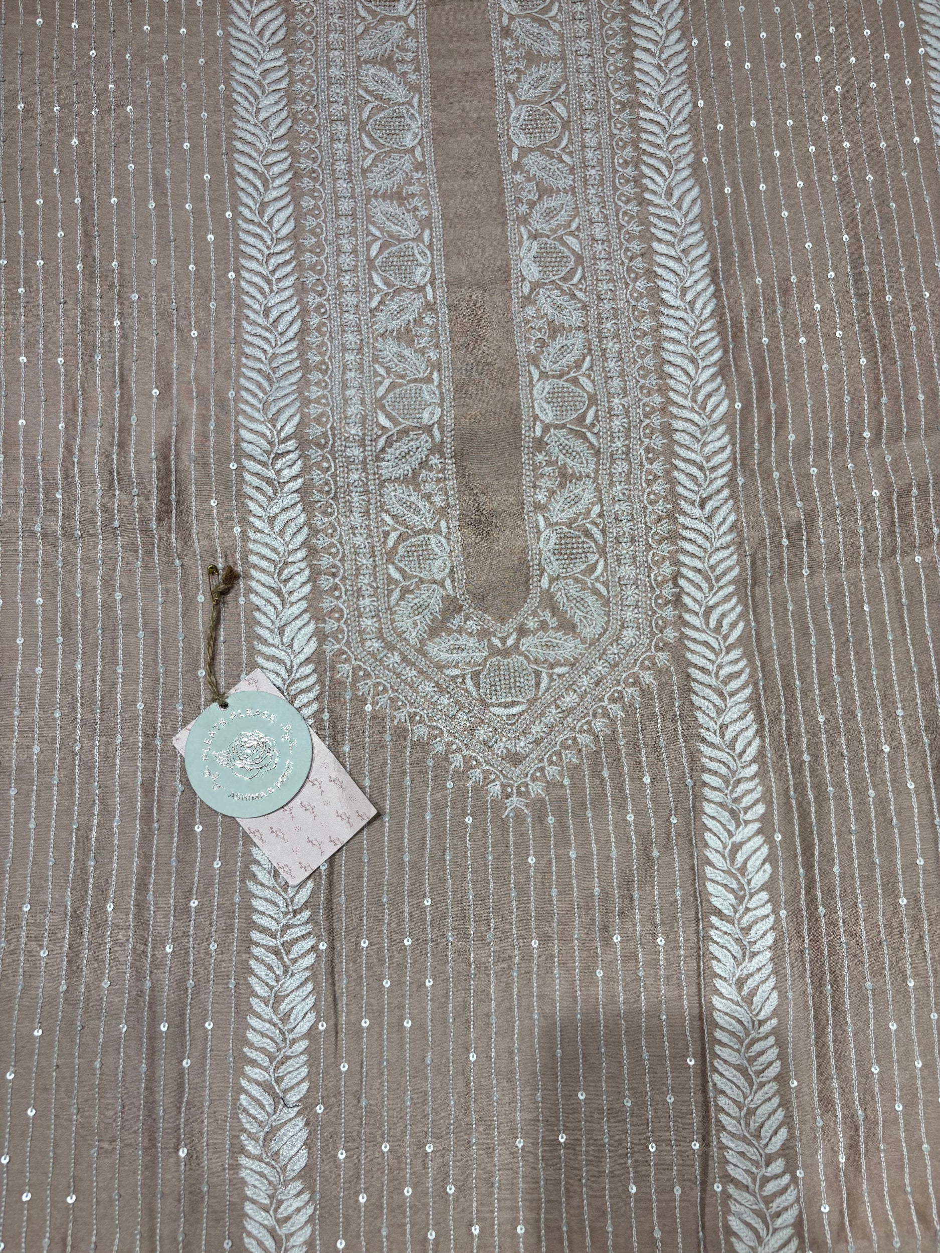 Rose Gold Chanderi Silk Chikankari Men’s Kurta Fabric