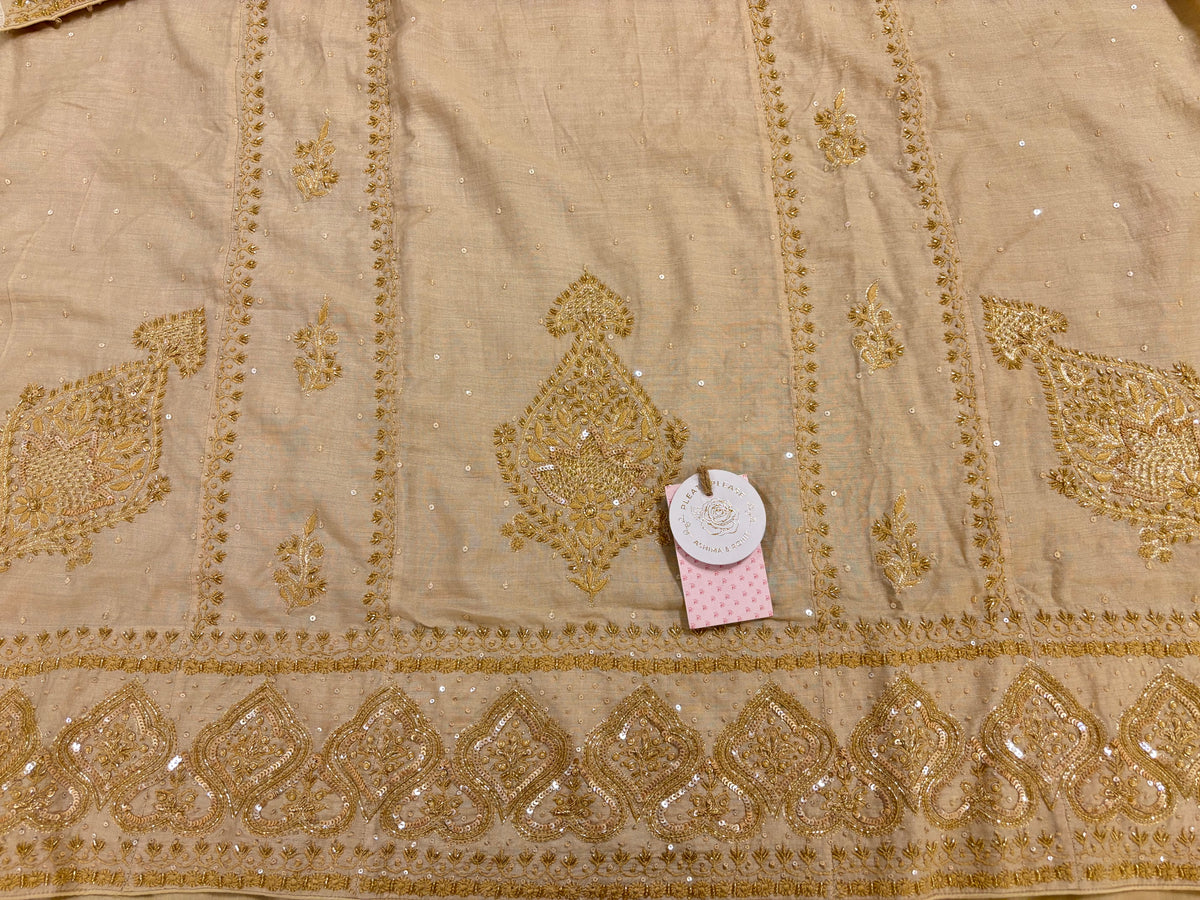 Dyeable Pure & Premium Monga Silk Chikankari A-Line Kurta & Dupatta