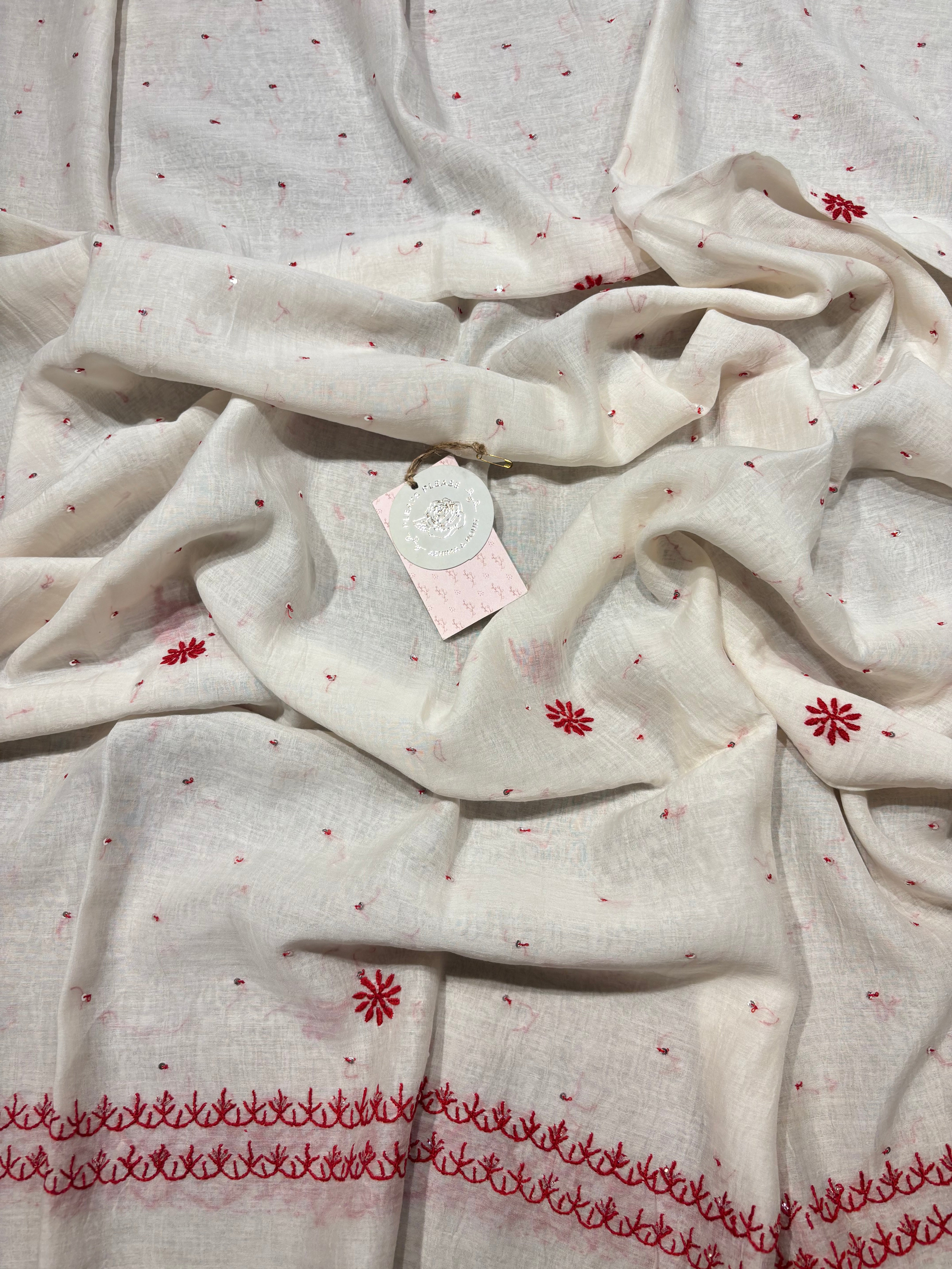 Dyeable Chanderi mul Chikankari Anarkali and Dupatta set