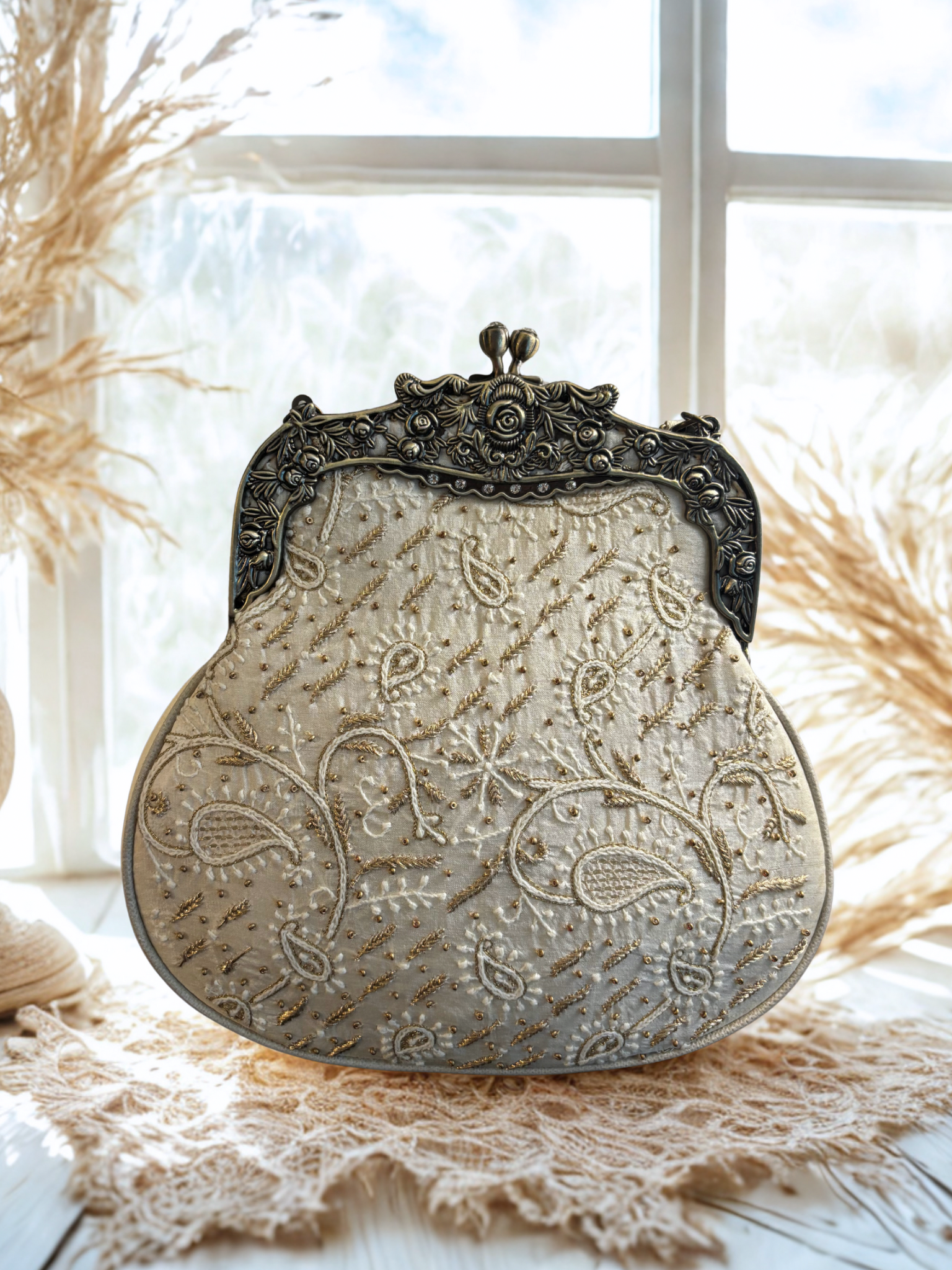 Ivory Chikankari Clutch