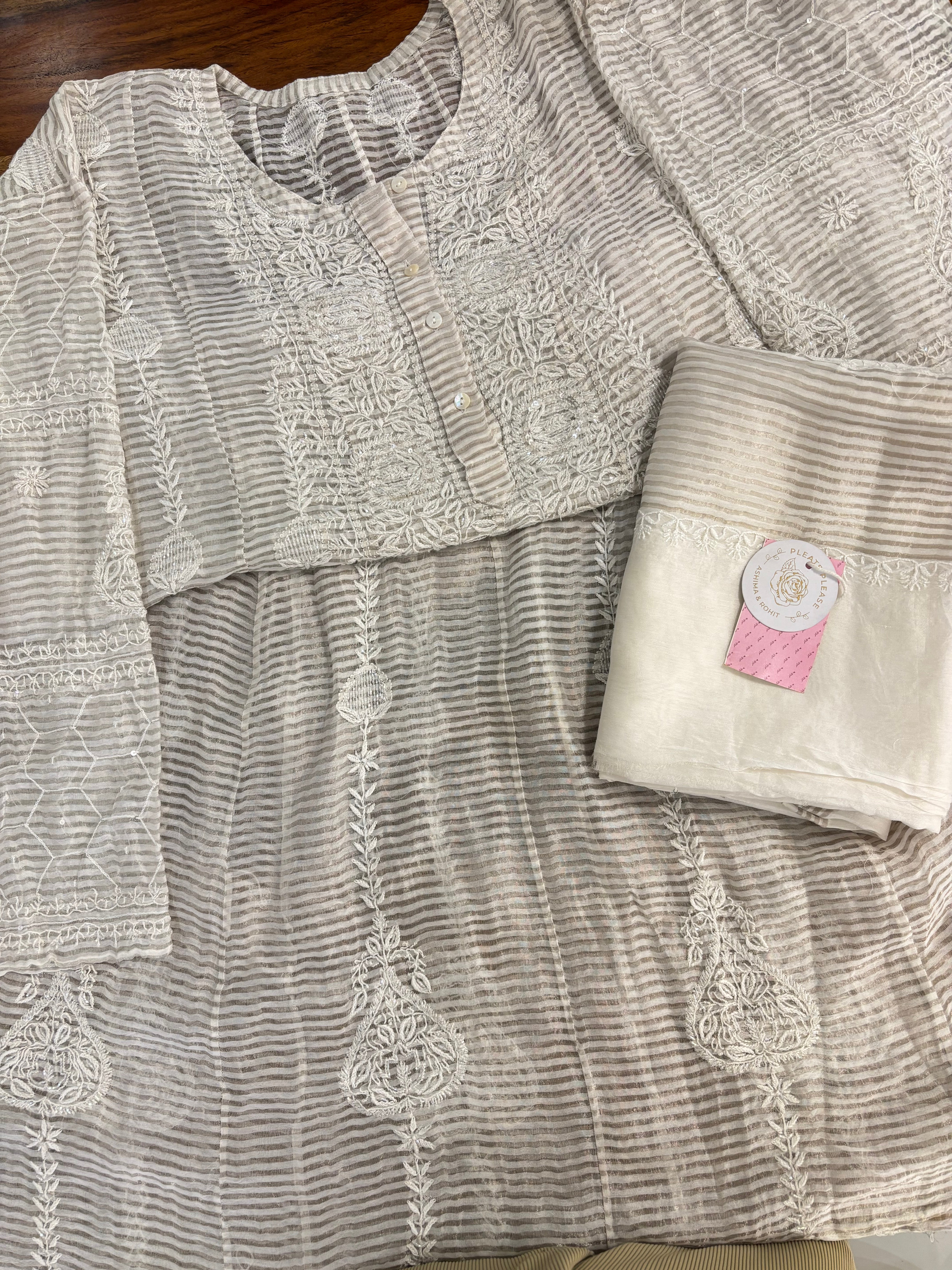 Dyeable Chanderi Chikankari Anarkali & Dupatta Set - Pleats PleaseChikankari
