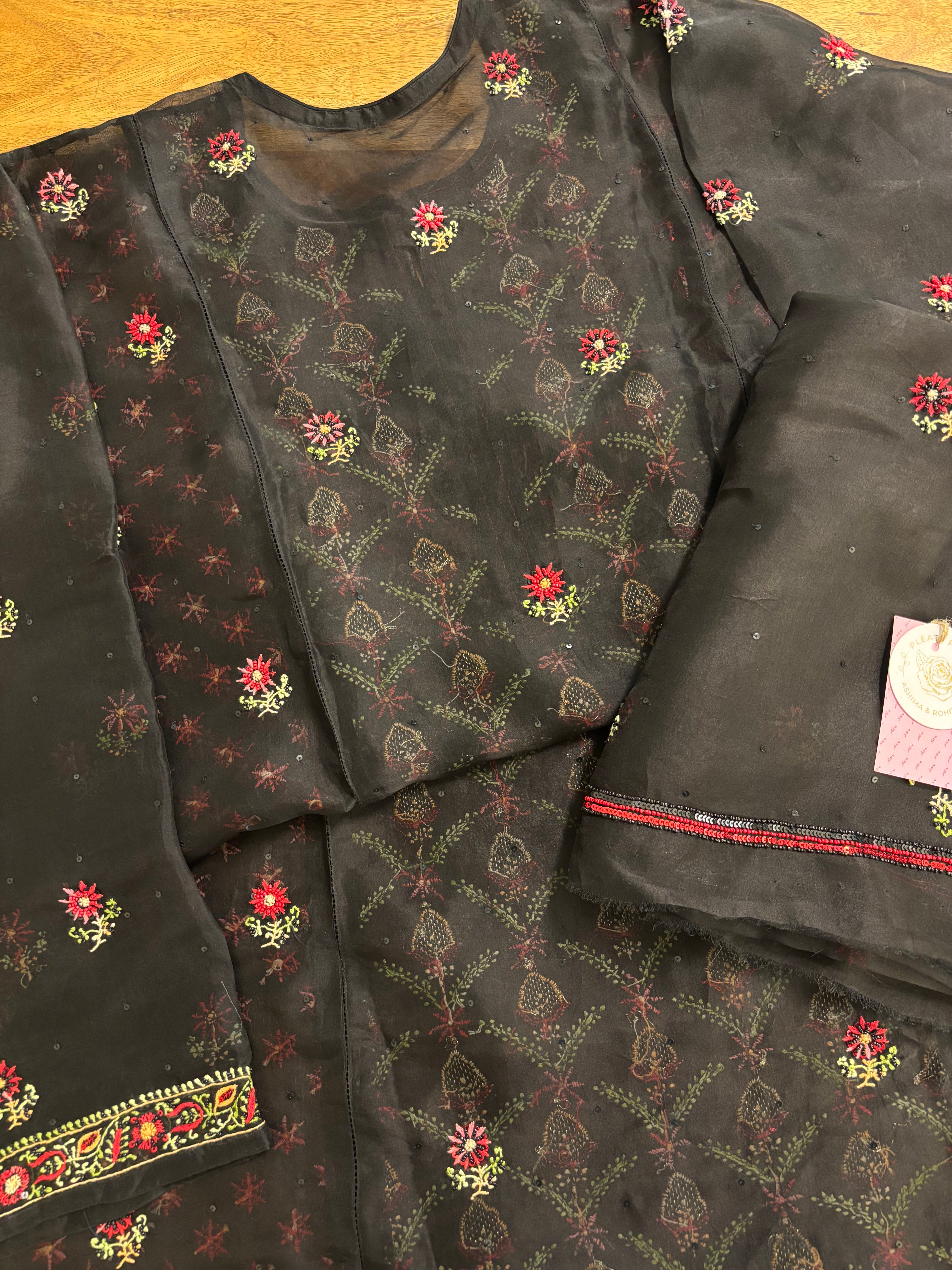 Black Pure Organza Chikankari Kurta & Dupatta