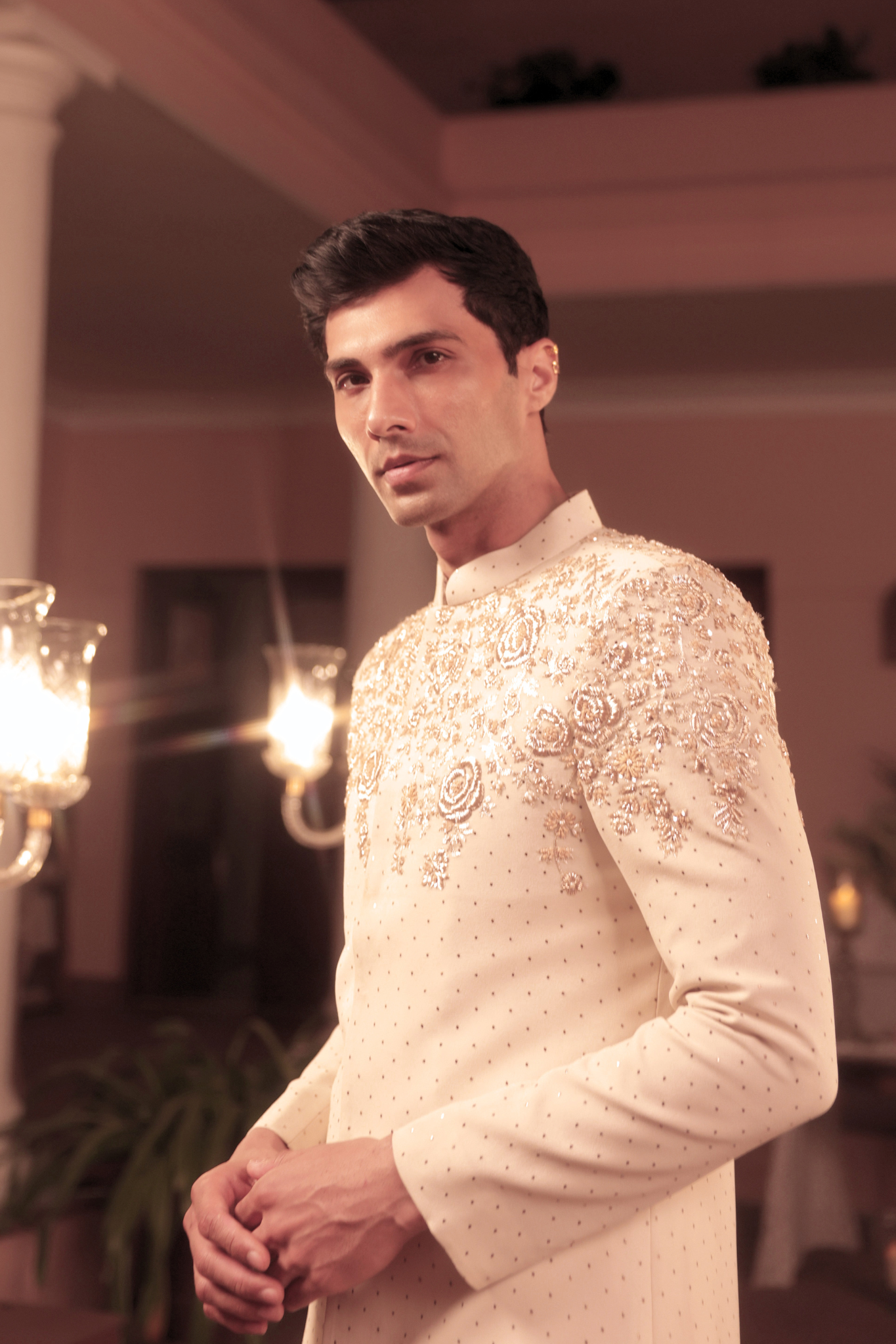 Ivory Pure & Premium Georgette Mukaish & Zardozi Sherwani