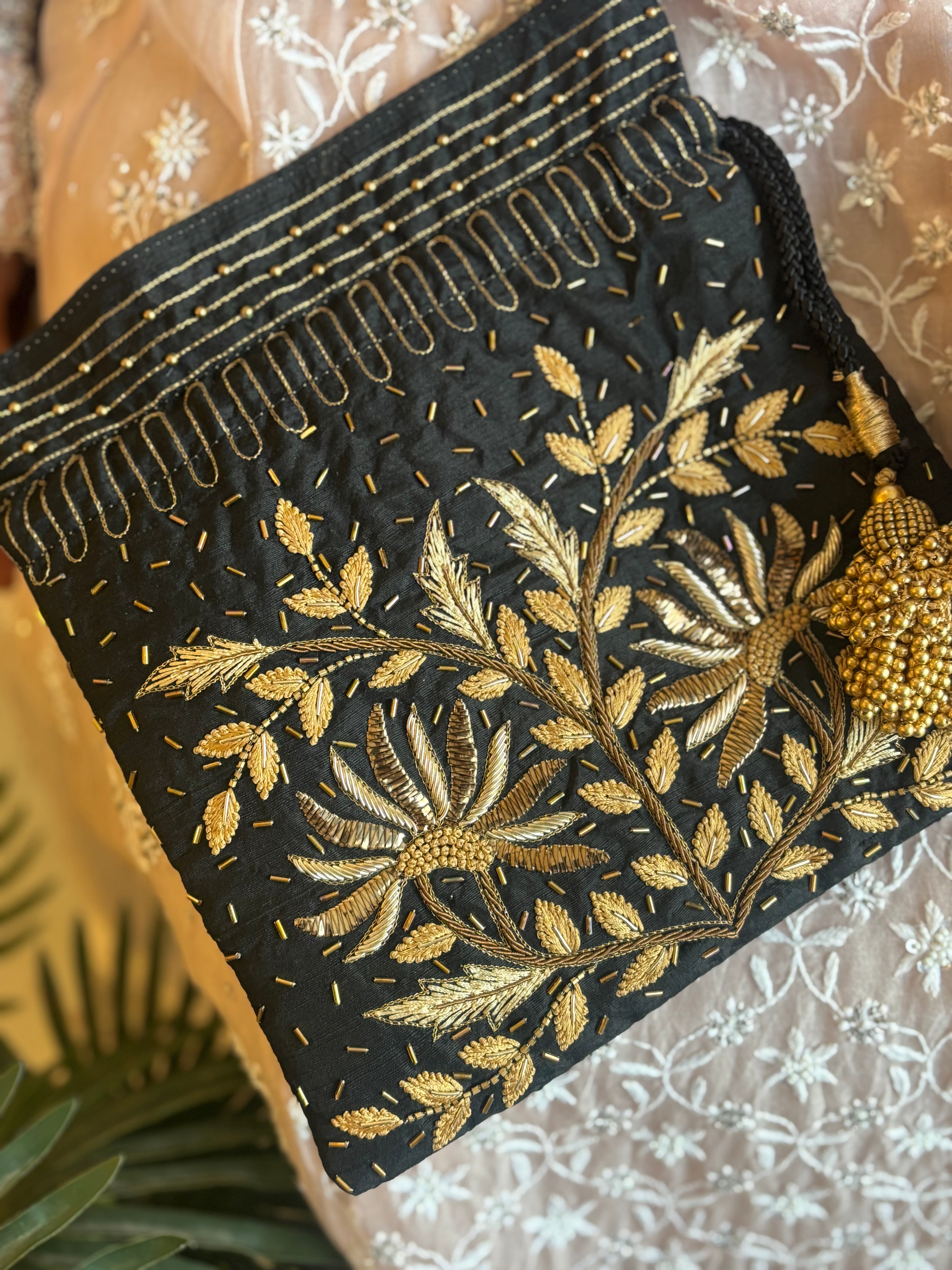 Black Chikankari & Zardozi Potli