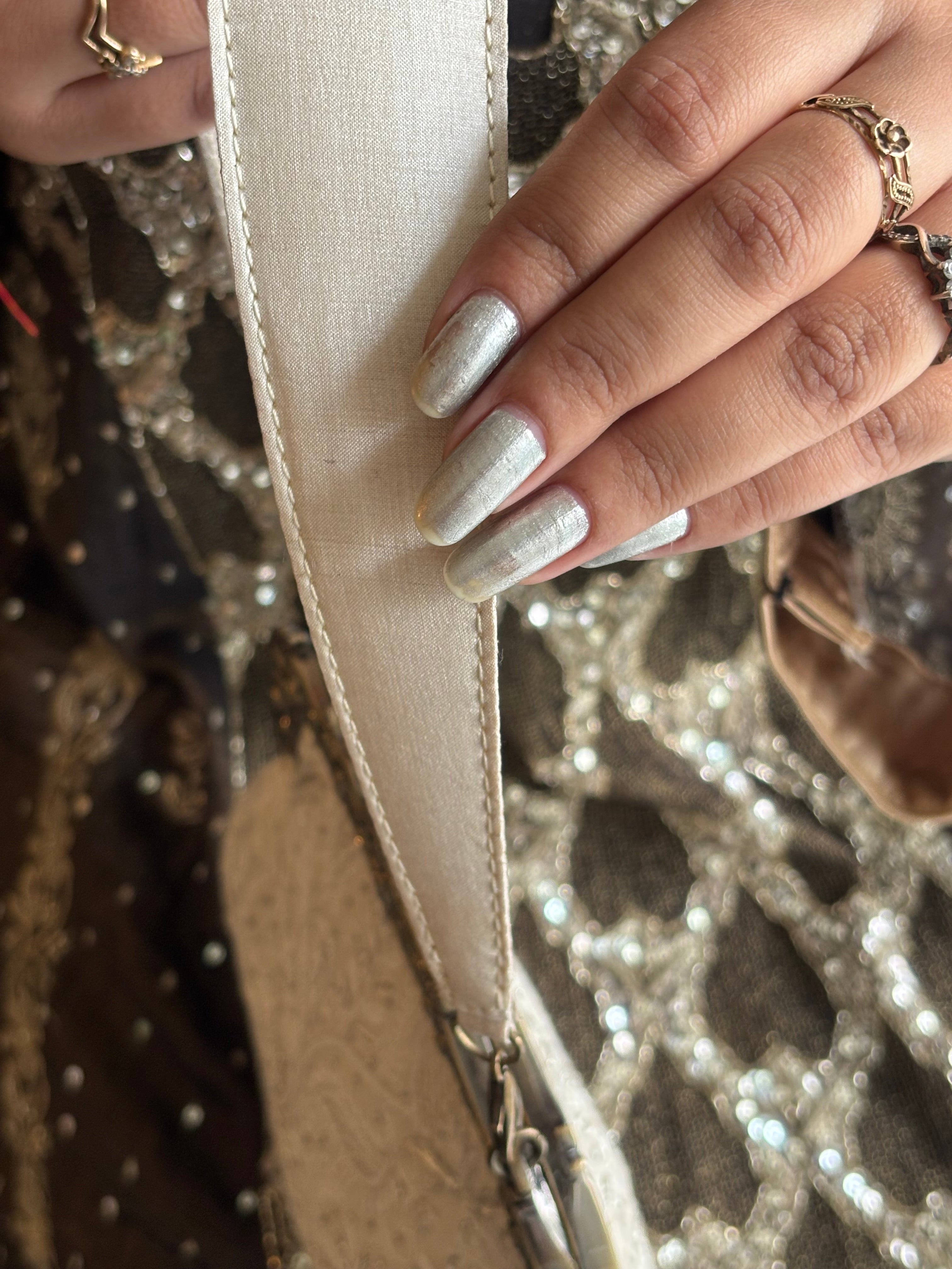 Silver Silk Chikankari Clutch
