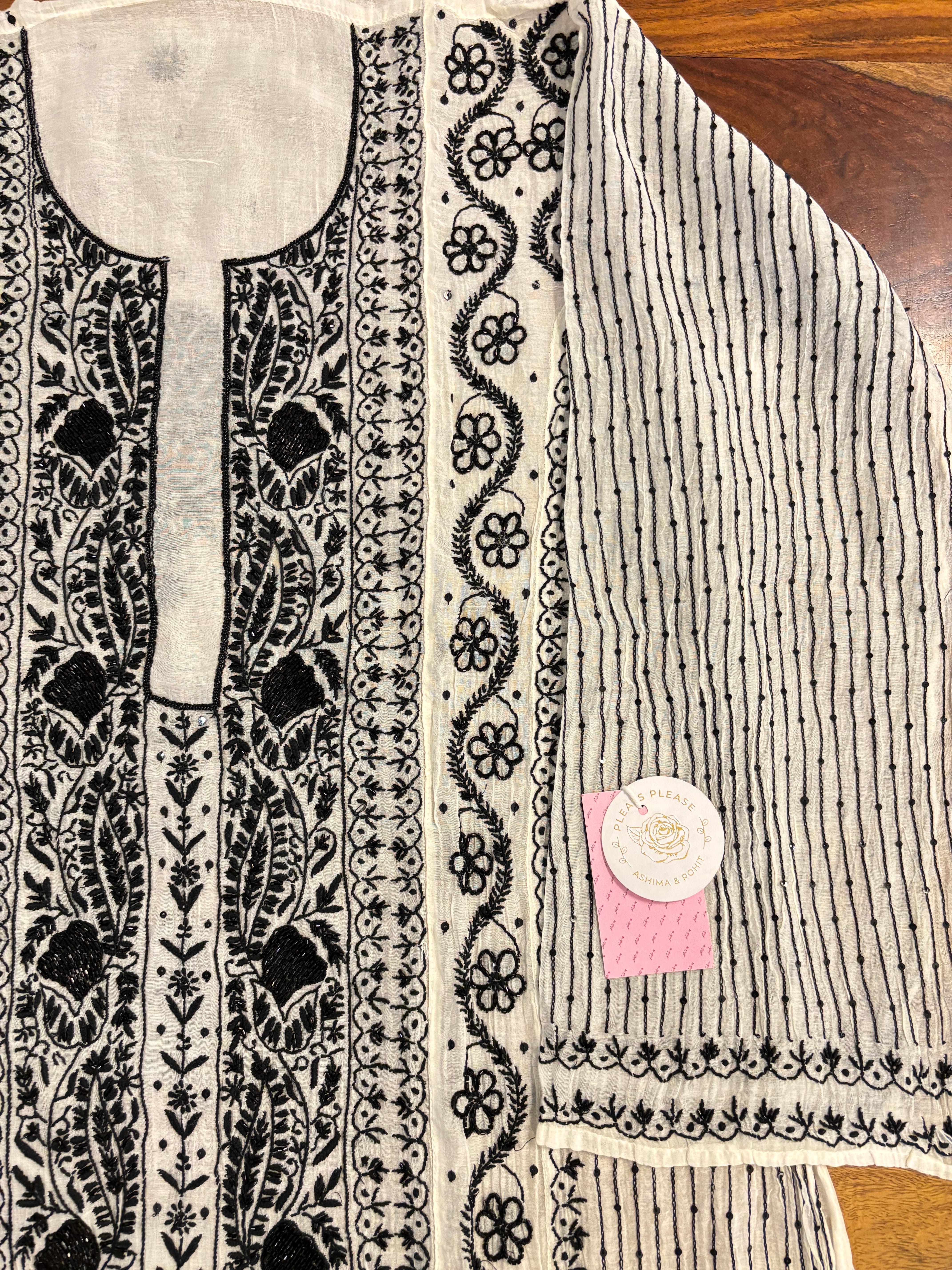 Dyeable Chanderi Mul Chikankari Kurta & Dupatta