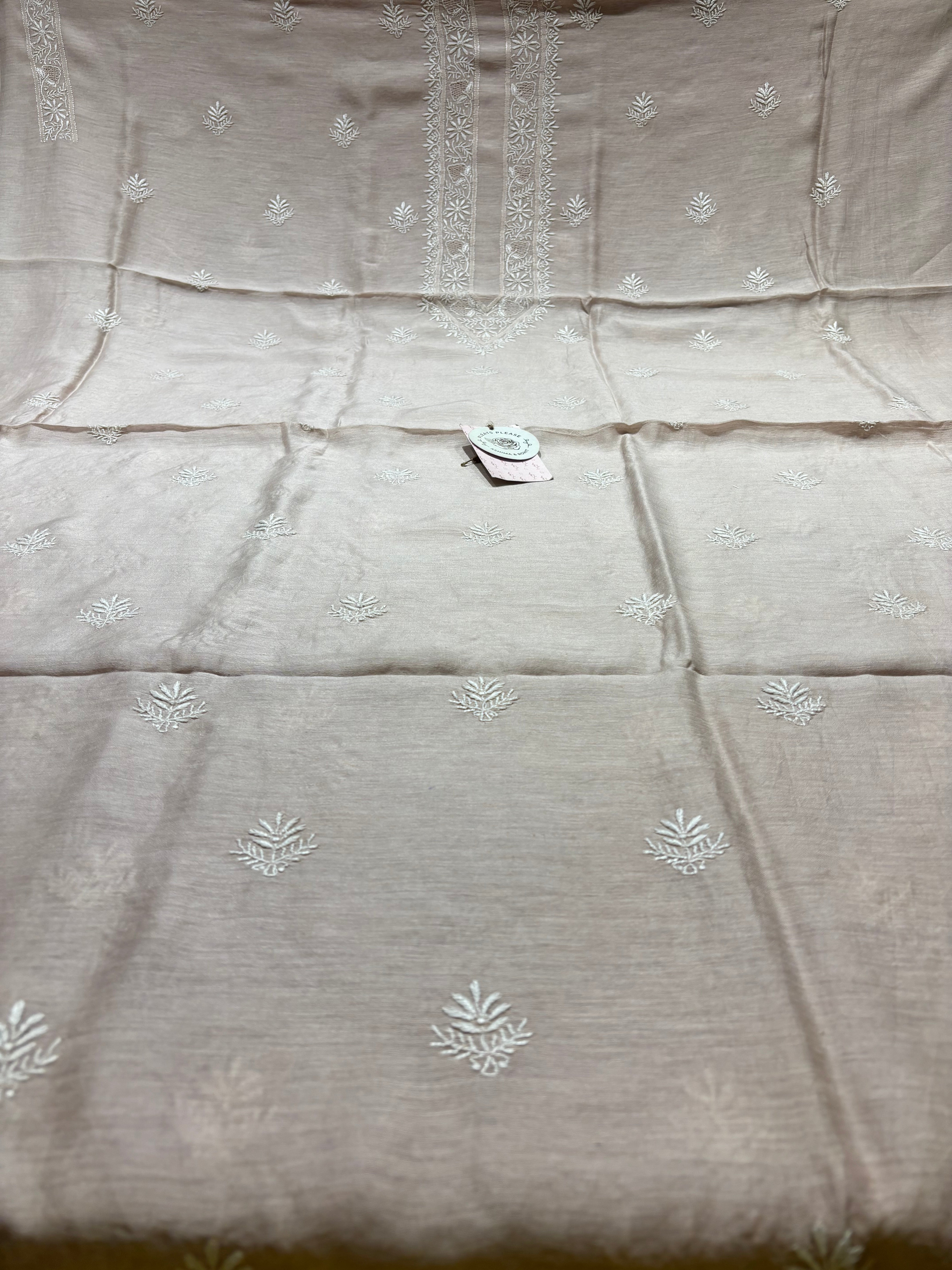 Rose Gold Linen Chikankari Men’s Kurta Fabric