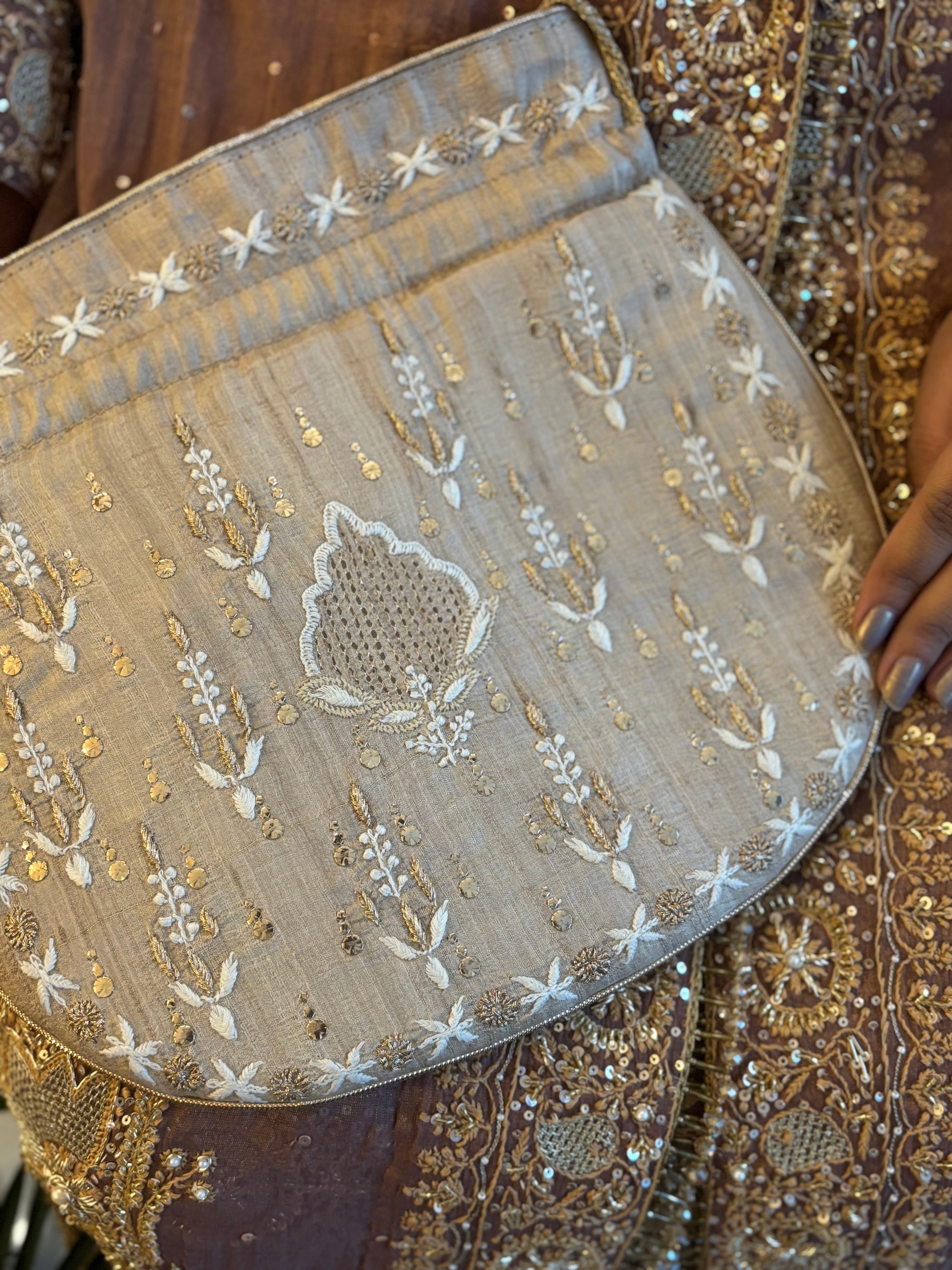 Beige Chikankari and Mukaish Batua