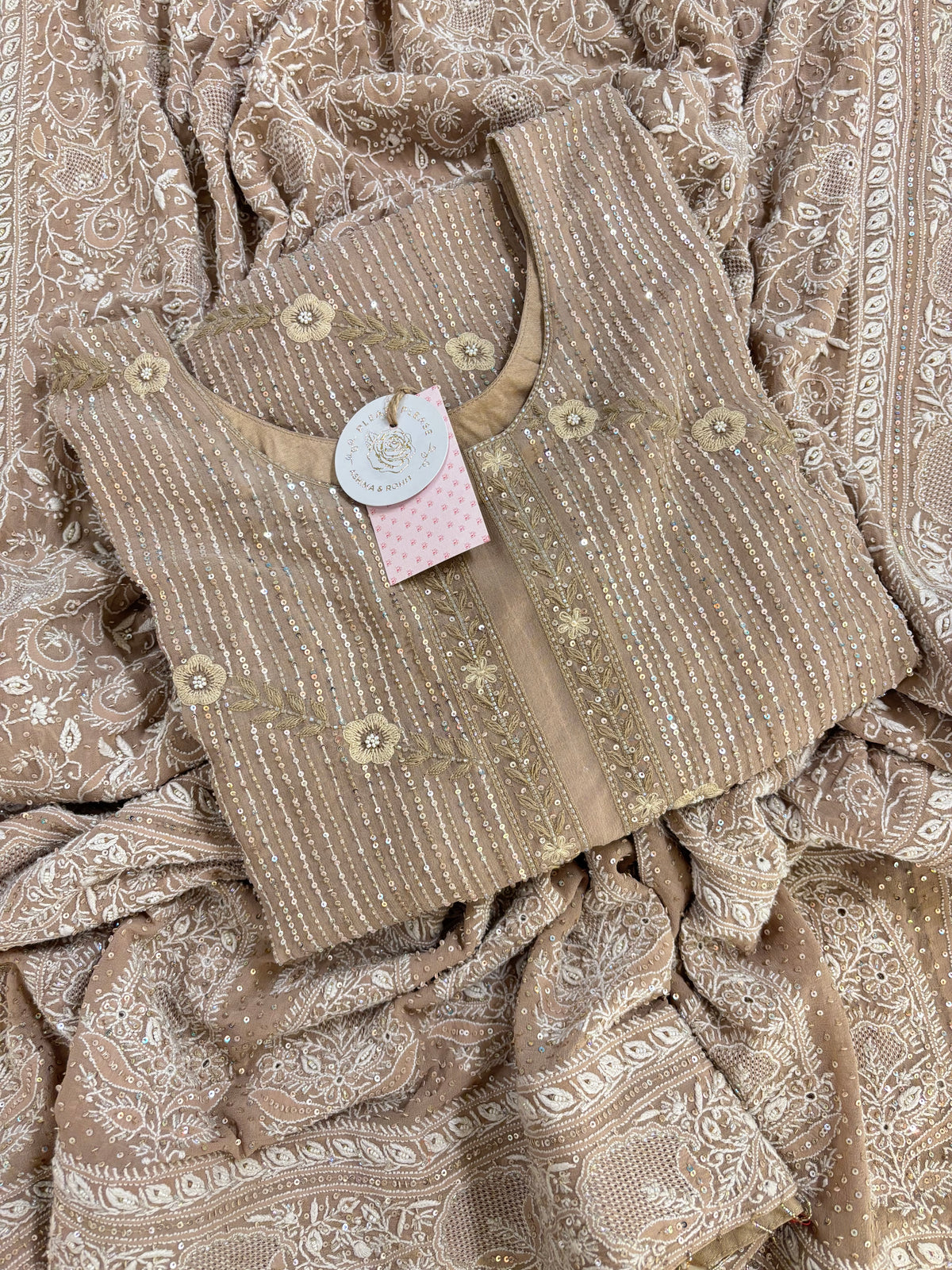 Beige Pure & Premium Georgette Chikankari Kurta & Dupatta