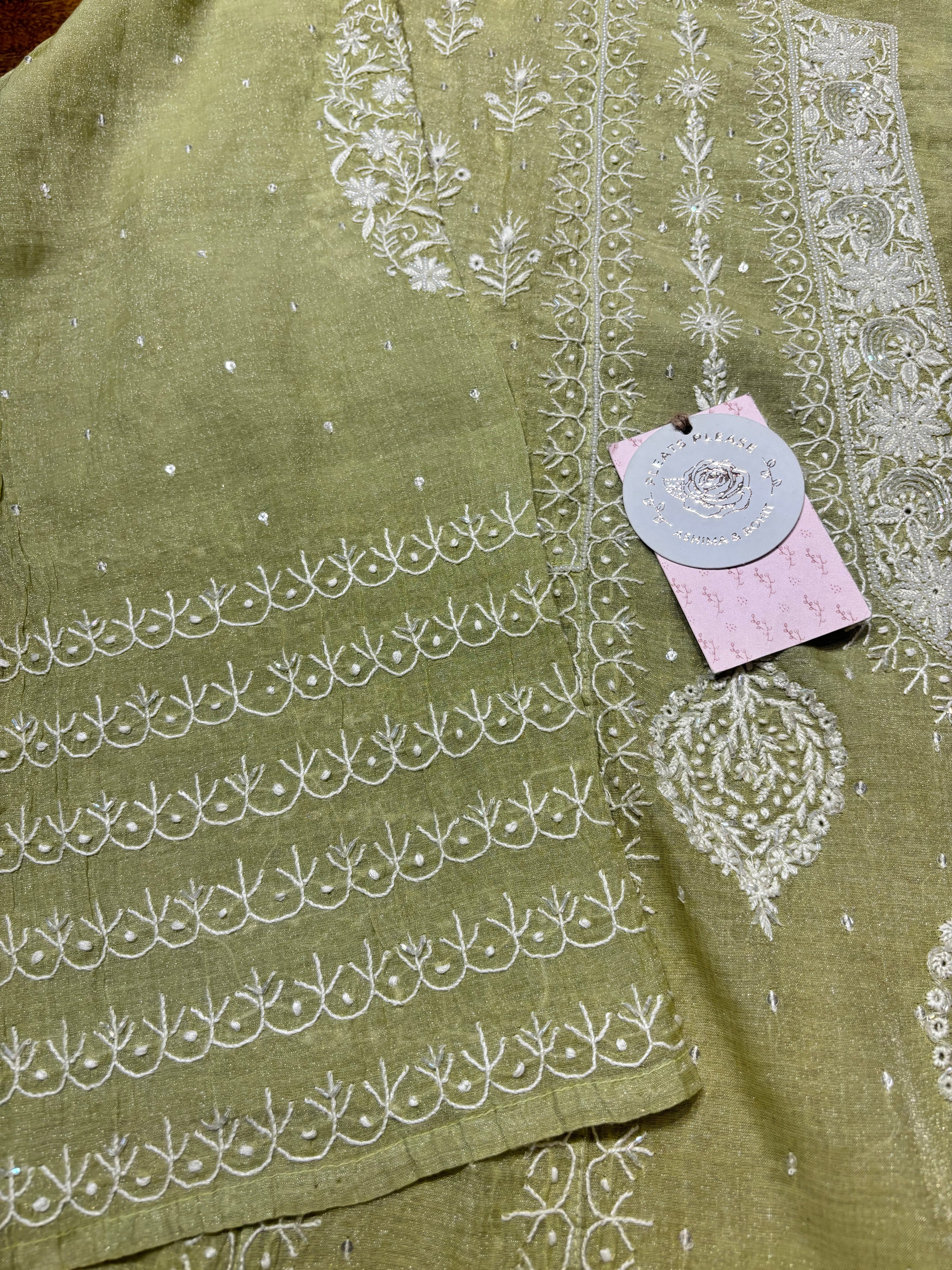 Green Tissue Chikankari Anarkali and Dupatta set