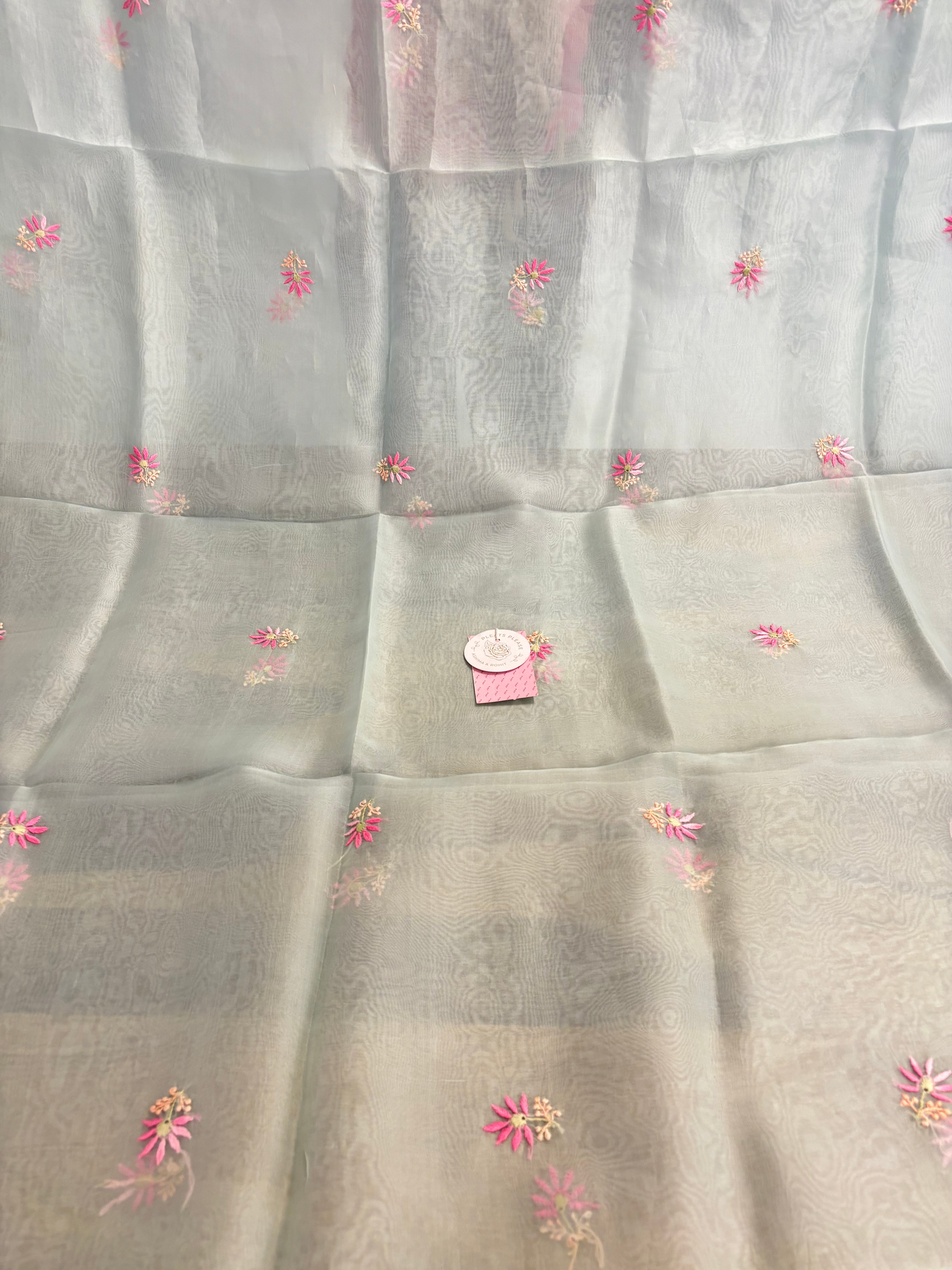 Sea Foam Green Organza Chikankari Kurta & Dupatta - Pleats PleaseChikankari