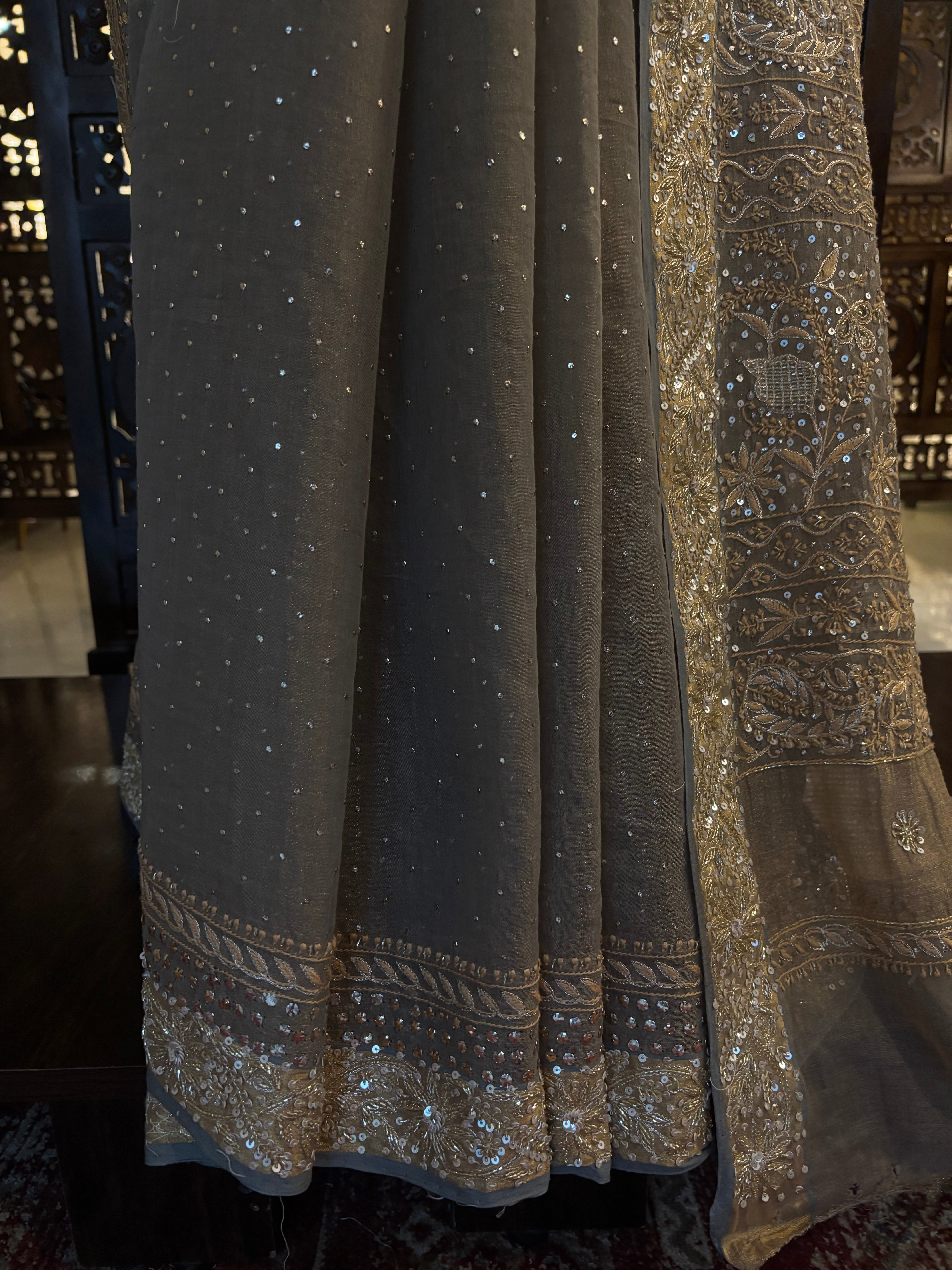Sandrift Pure & Premium Tissue Mukaish Chikankari Saree